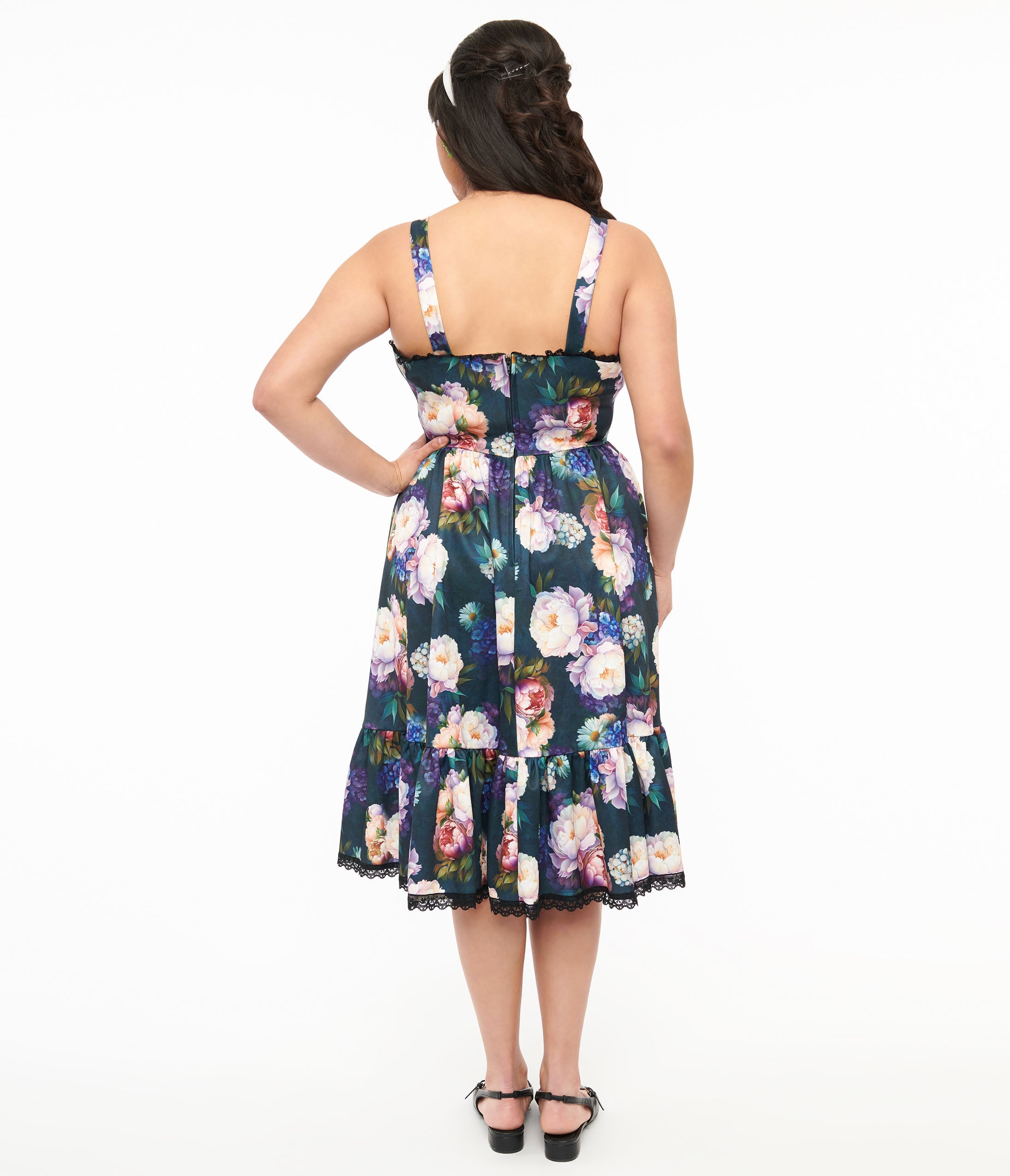 Dark Green Floral Heidi Swing Dress