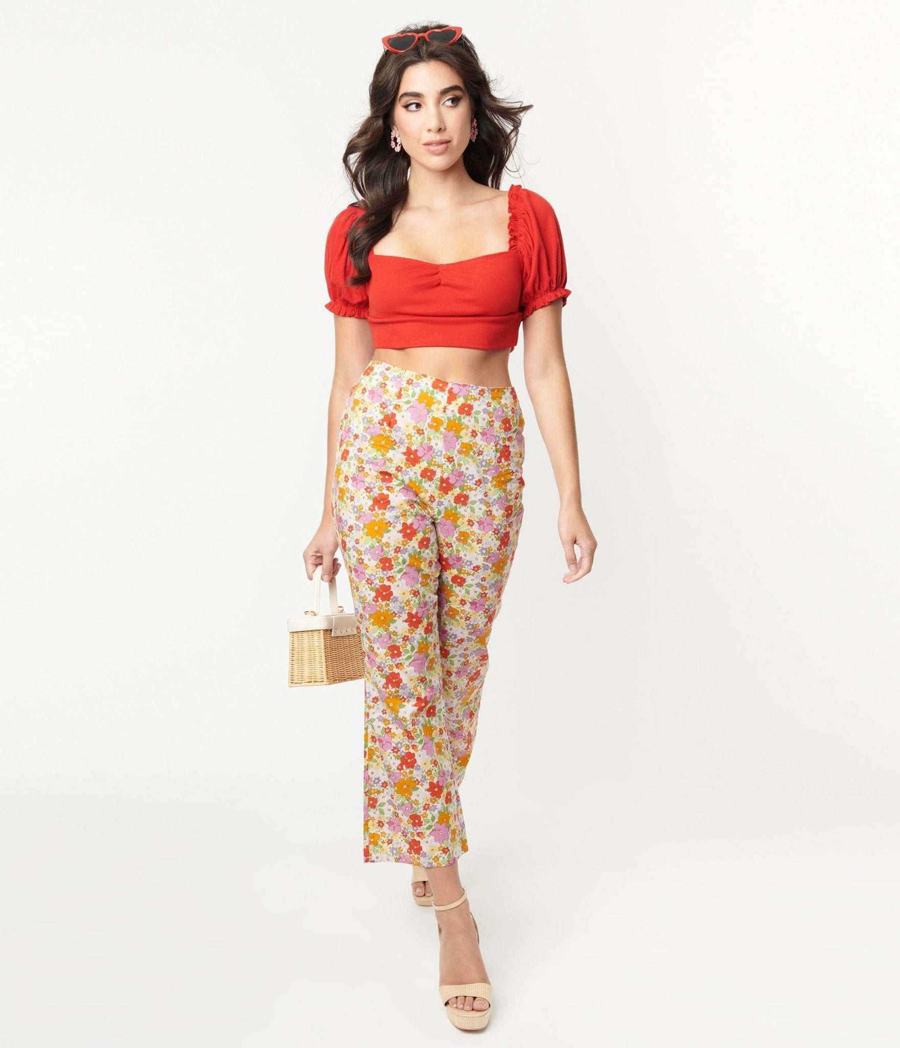 Multicolor Retro Floral Flare Pants