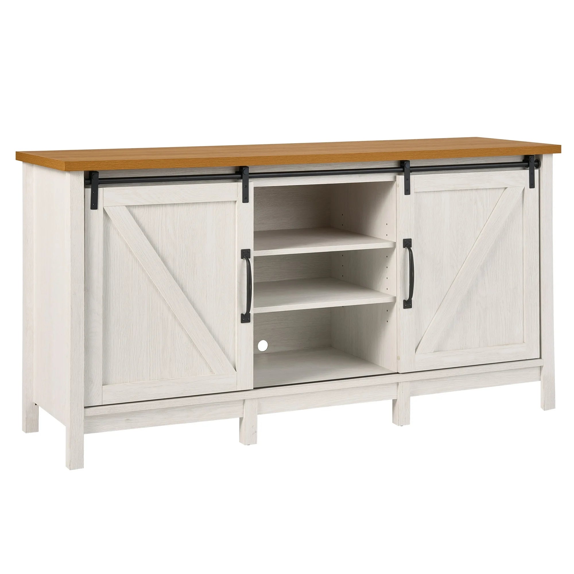 Better Homes & Gardens 441401 Modern Farmhouse TV Stand For TV's Up to 70, Alabaster And Light Honey Finish