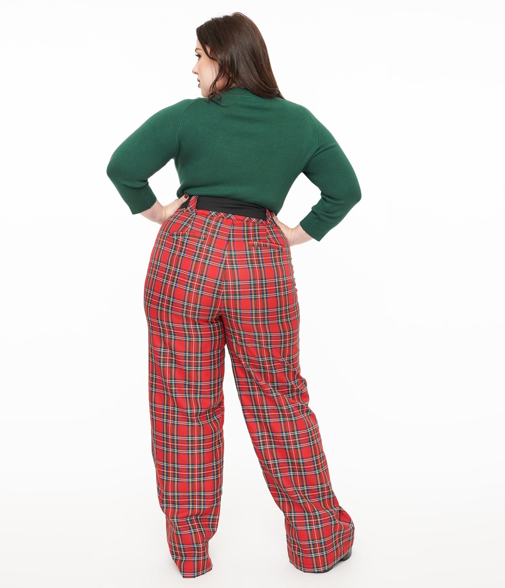 Unique Vintage Plus Size 1950s Red Plaid Wide Leg Trousers