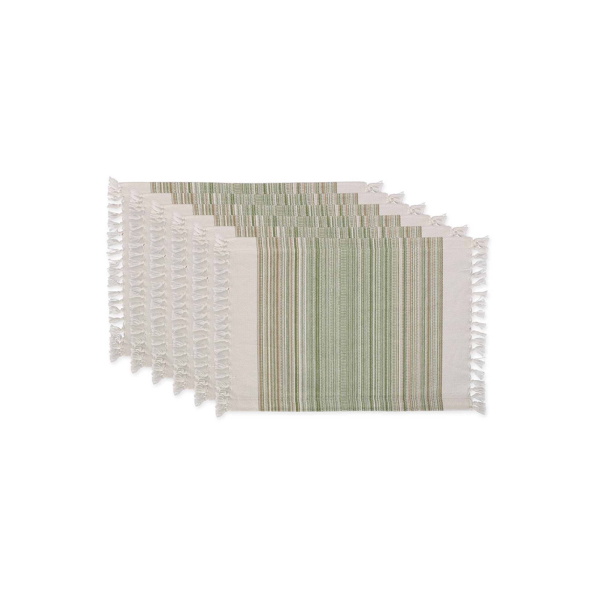 Design Imports Striped Fringed 6-Pc. Placemat - GREEN ONE SIZE