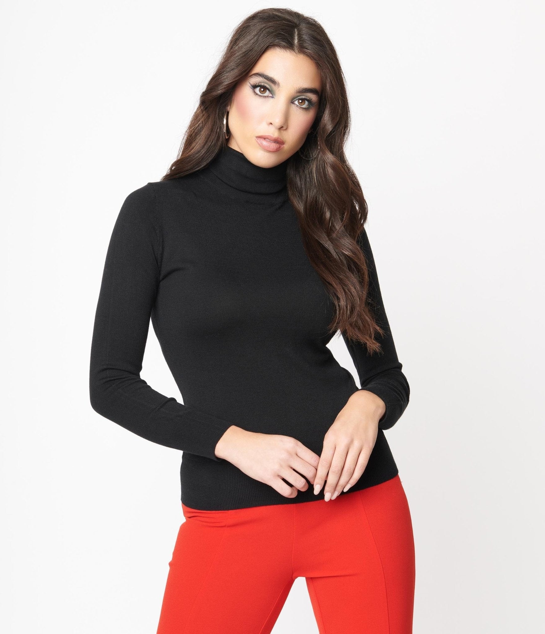 Retro Black Turtleneck Long Sleeve Knit Sweater