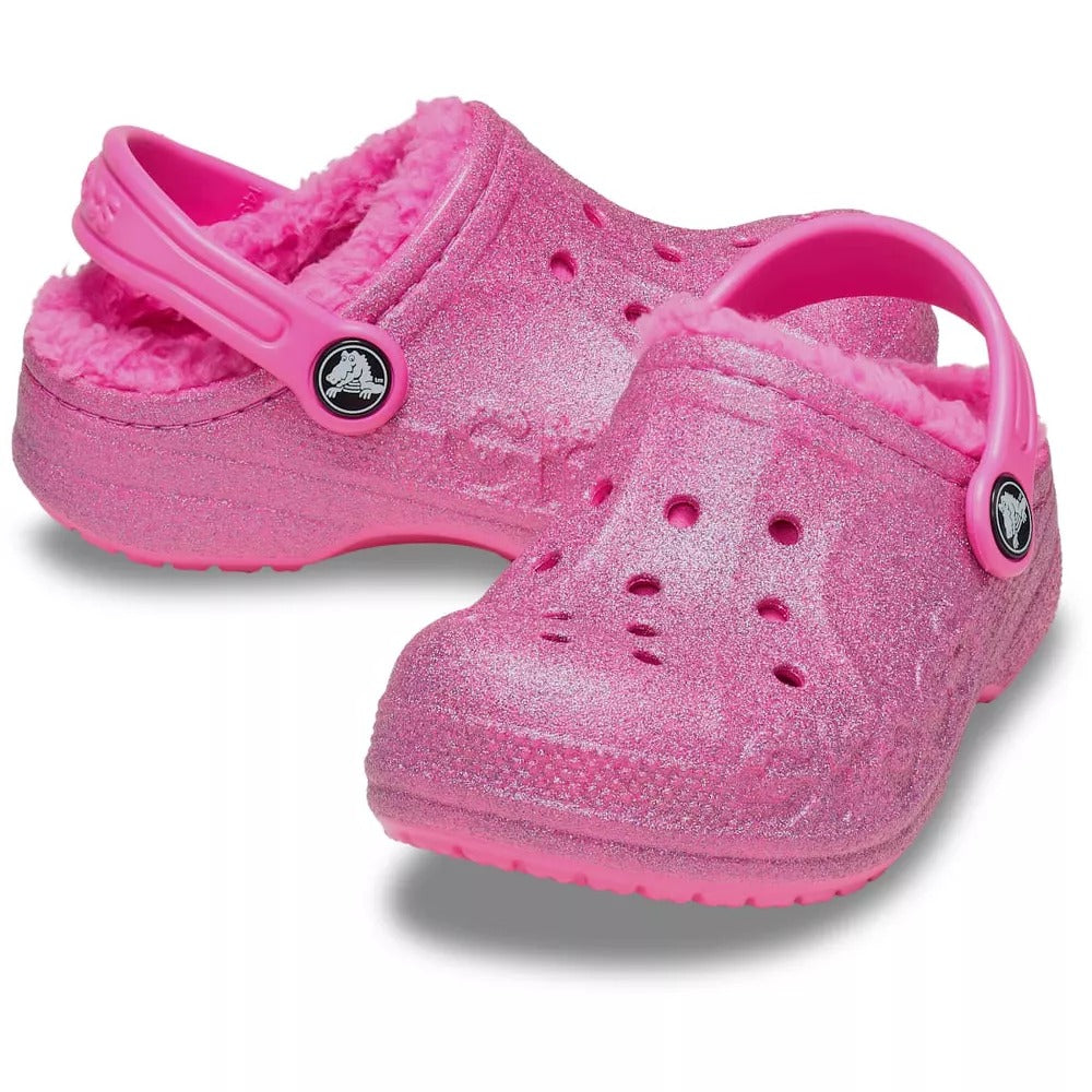 Crocs 207656-6QQ-J3 Kids Baya Lined Glitter Clog Slippers, Electric Pink, J3