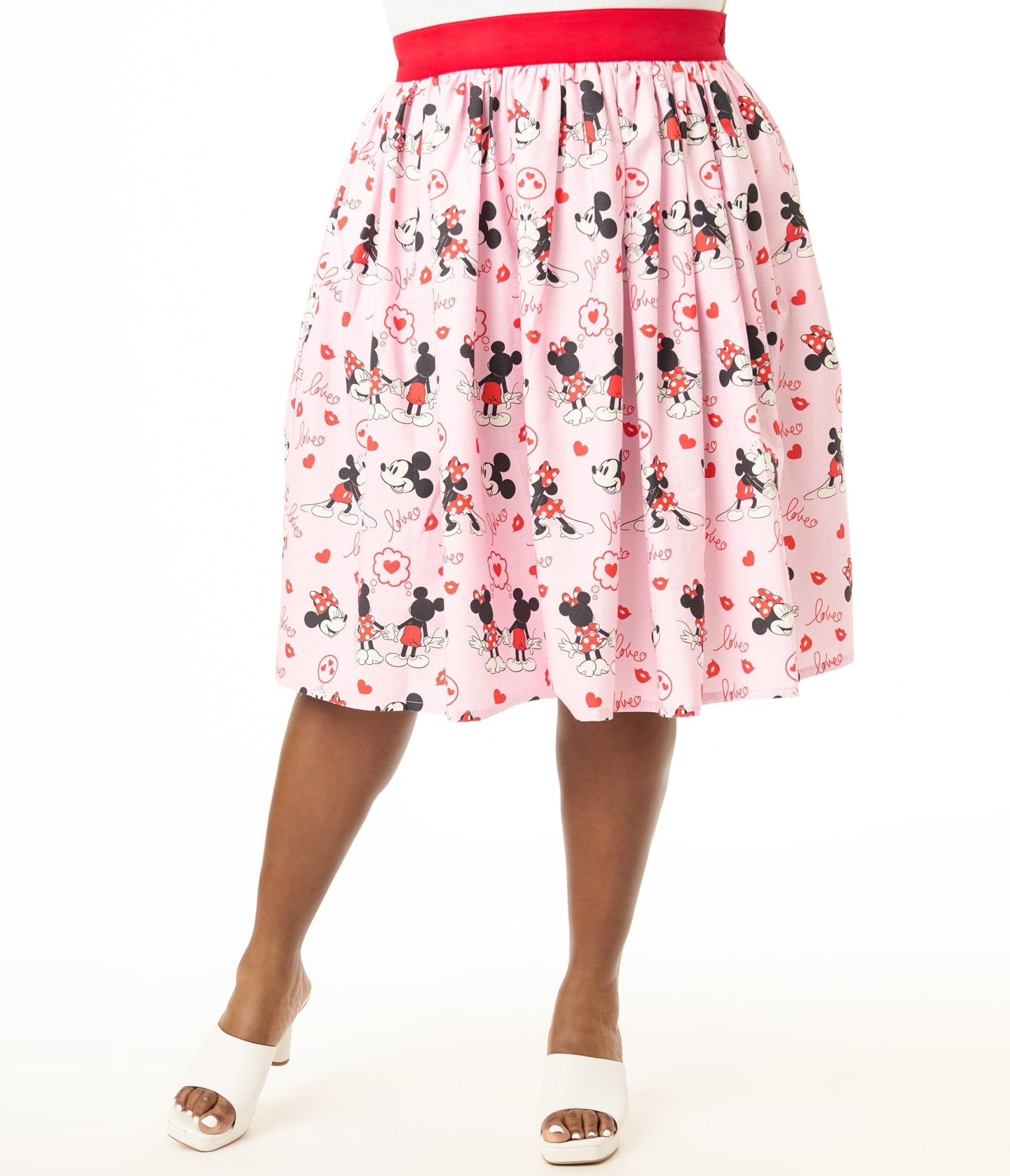 Disney Valentine Collection by Unique Vintage Plus Size Valentine Mickey & Minnie Cotton Swing Skirt