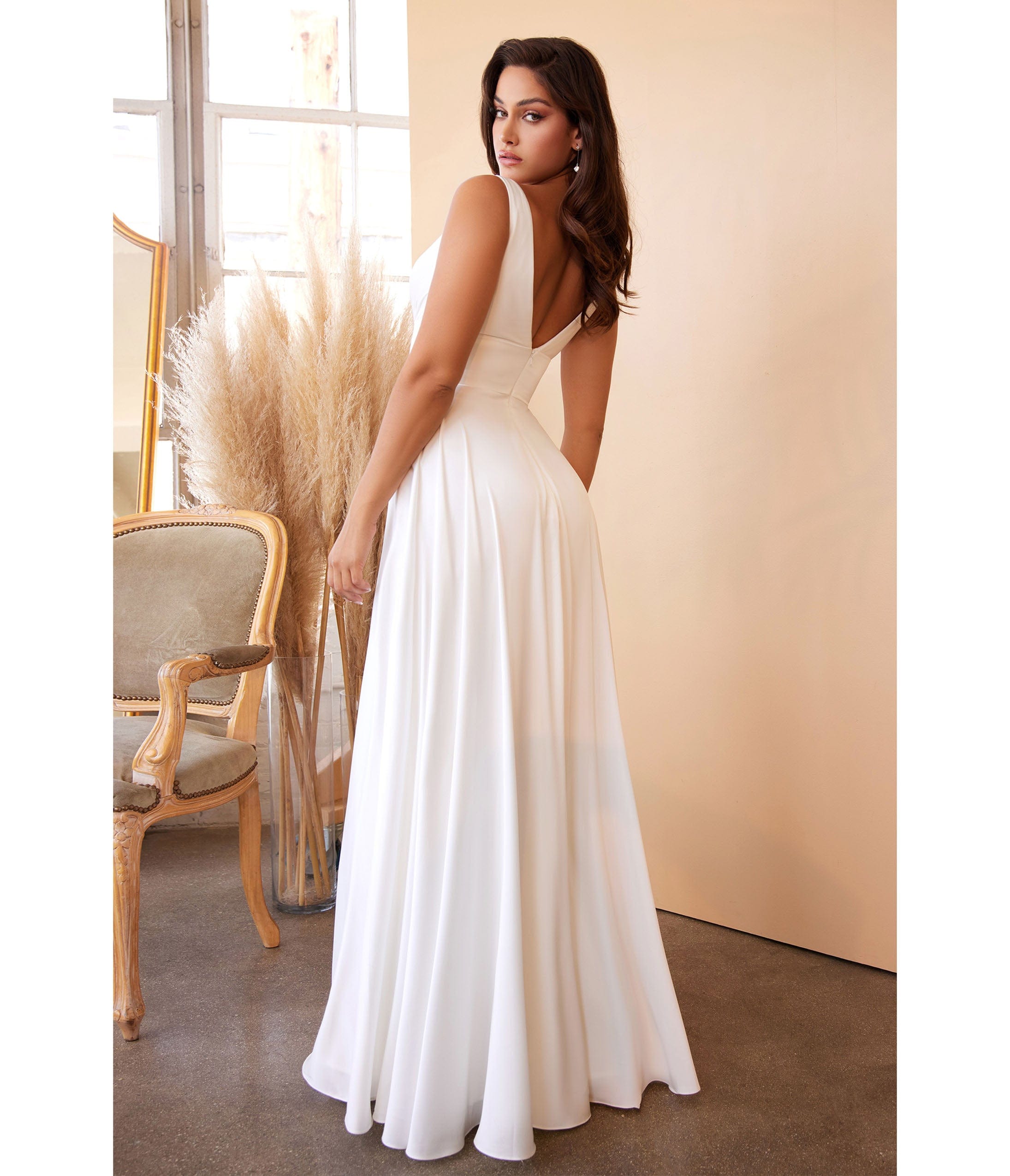 Ladivine by Cinderella Divine White Satin A Line Bridal Gown