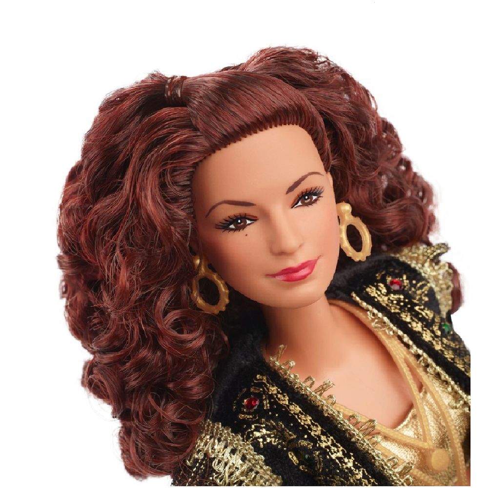 Barbie HCB85 Signature Gloria Estefan Barbie Doll in Gold and Black Fashion and Accessories, with Microphone, Gift for Collectors