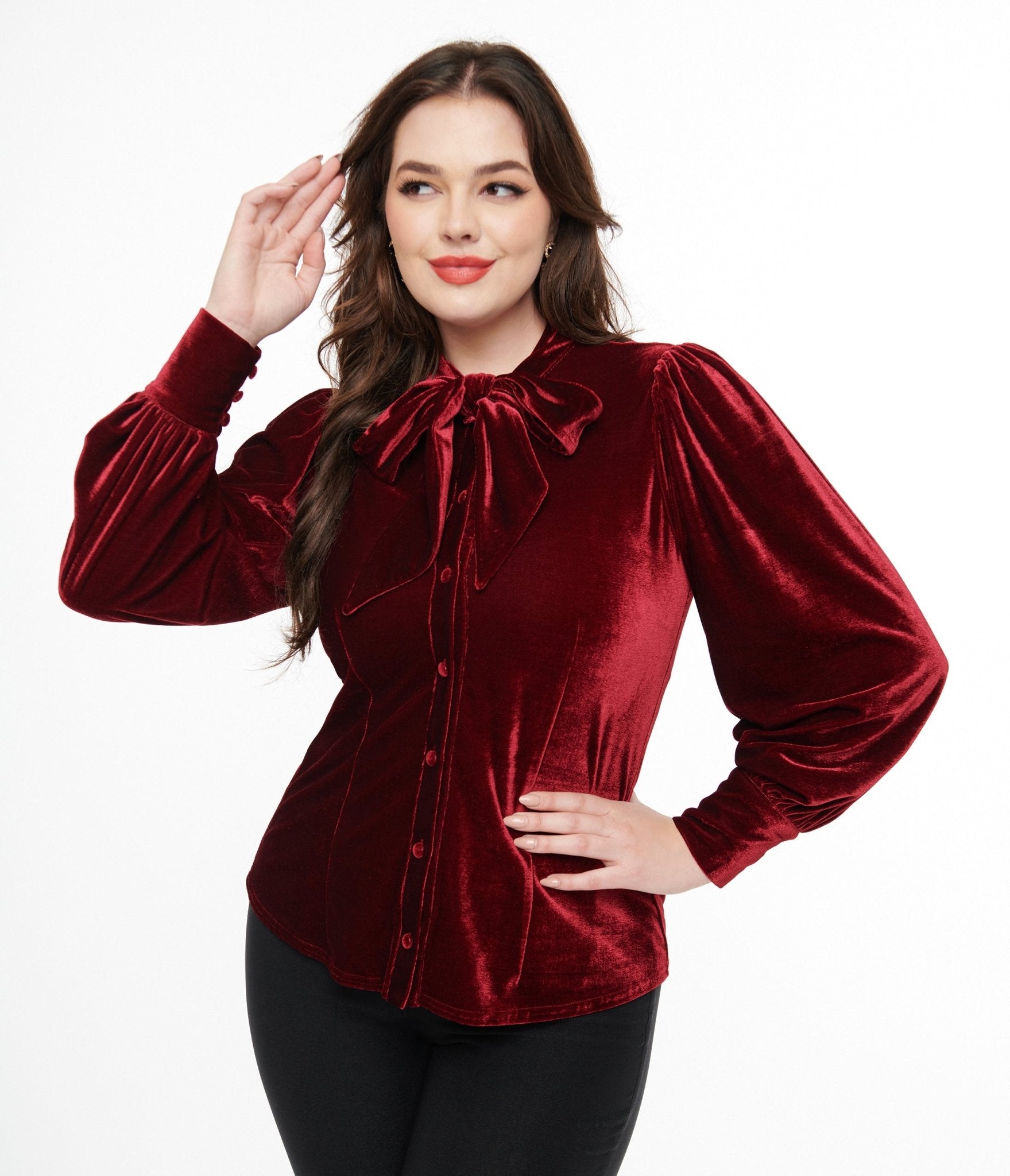 Unique Vintage 1950s Merlot Velvet Gwen Blouse