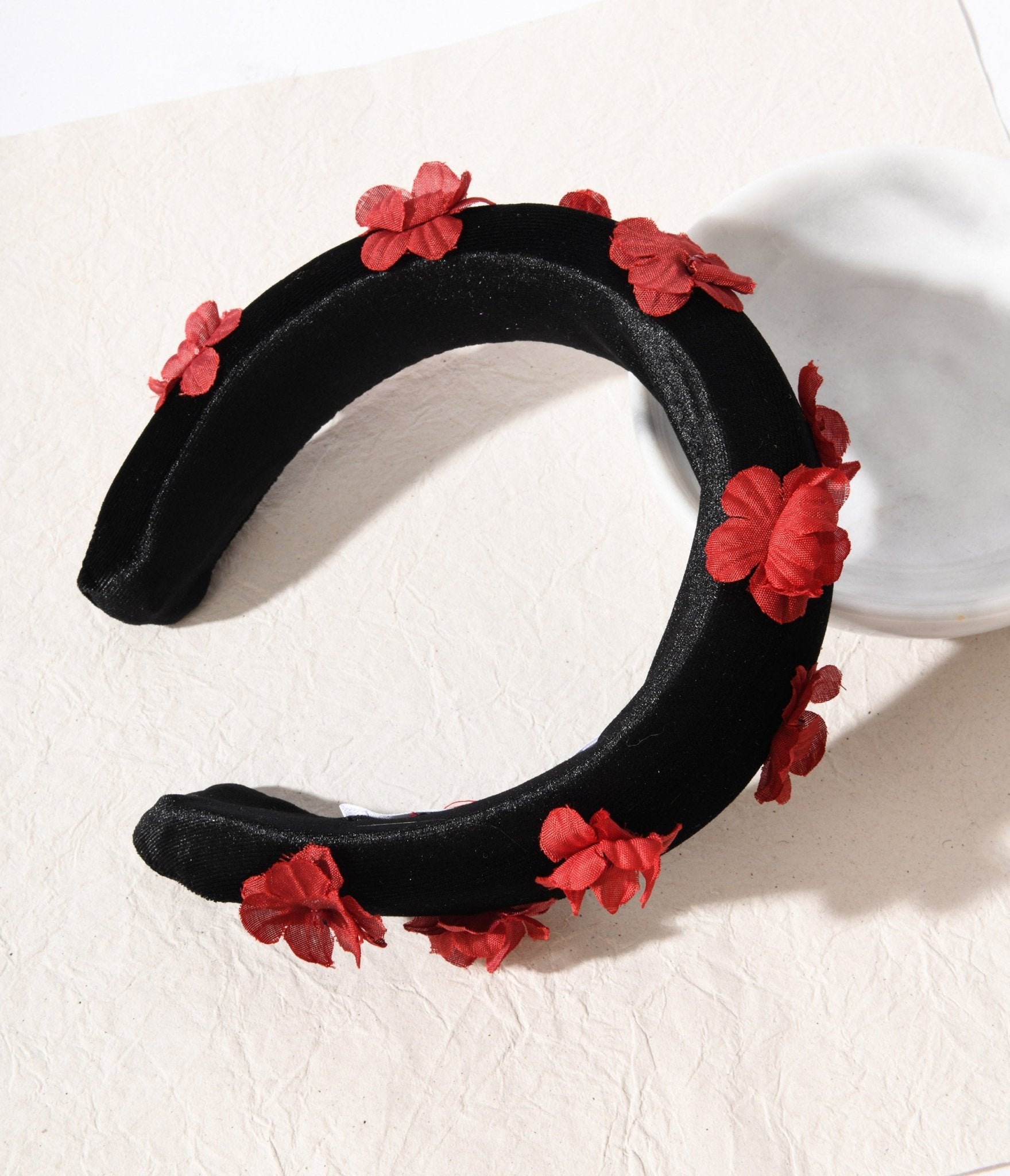 Black & Red 3D Floral Padded Headband