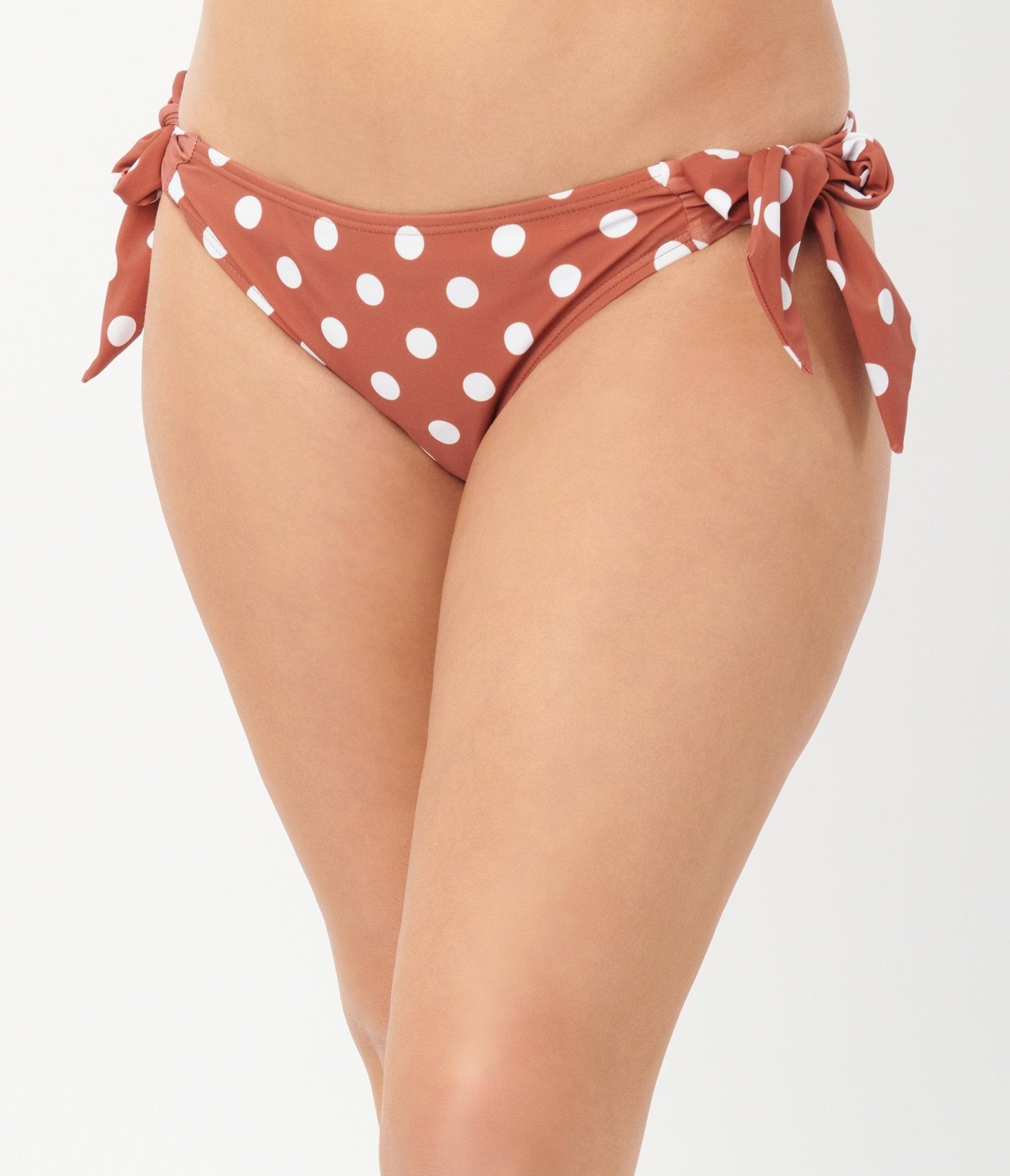 Unique Vintage 1970s Rust & White Dot Sweet & Sash-y Swim Bottom