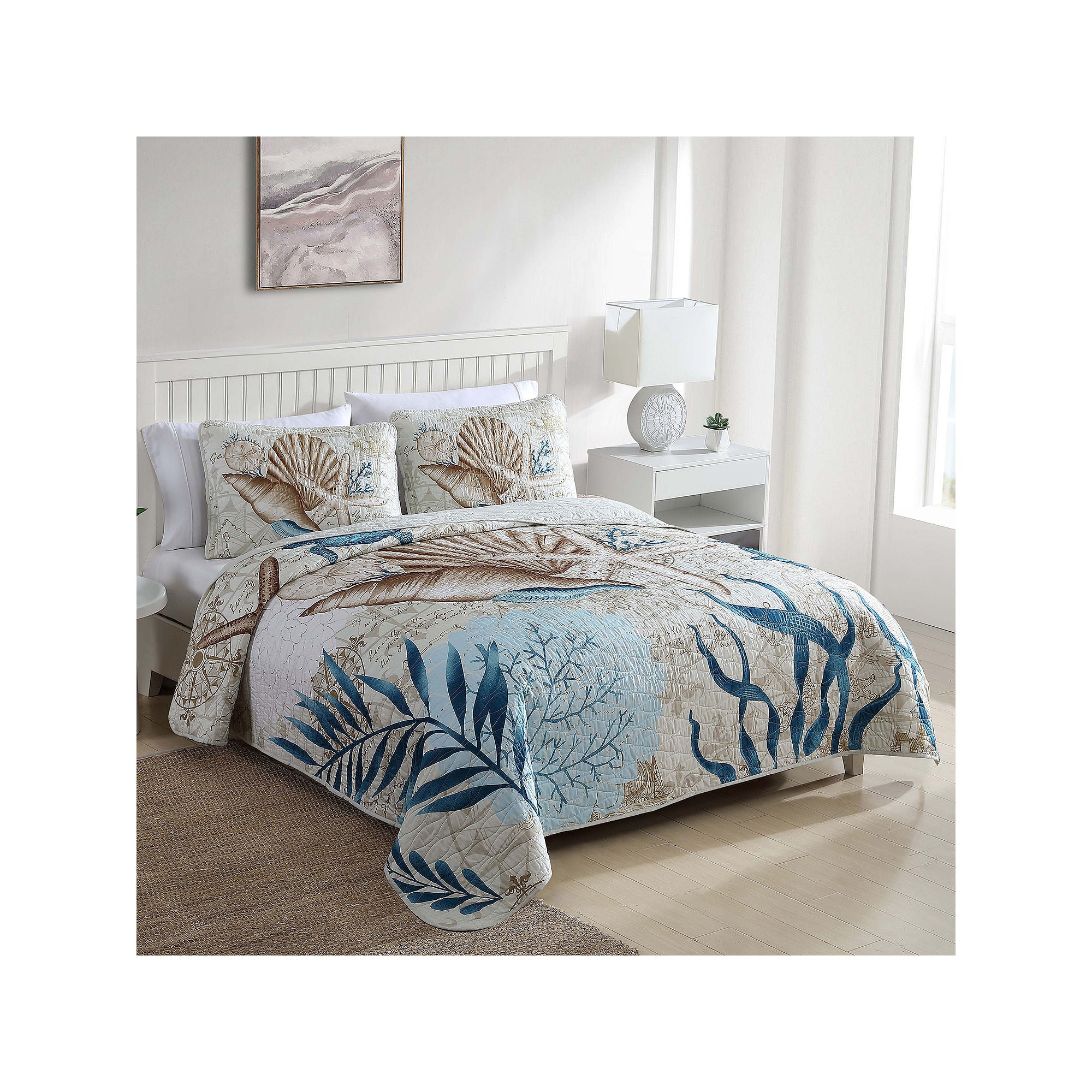 Caribbean Joe Coastal Print 3-Pc. Quilt Set - Blue Turtle