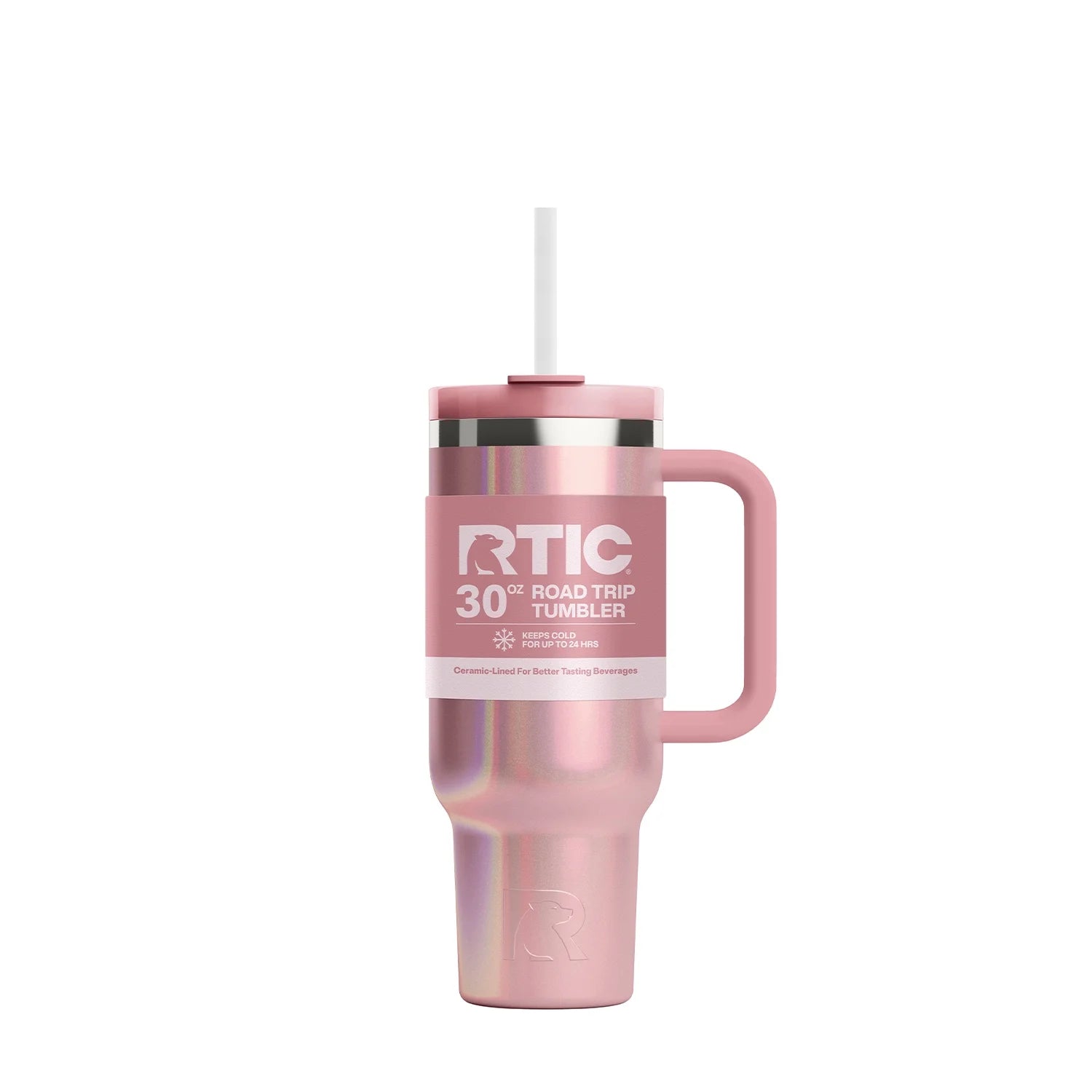 RTIC 20536 30 oz Ceramic Lined Road Trip Tumbler, Leak-Resistant Straw Lid, Dusty Rose Glitter