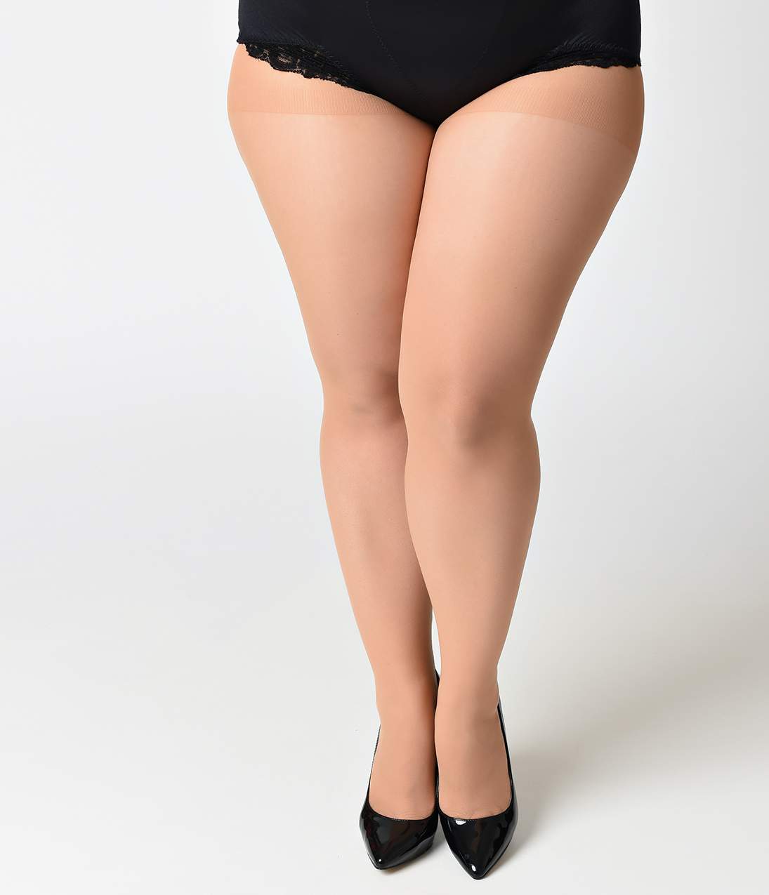 Plus Size Nude & Black Sheer Cuban Heel Pantyhose