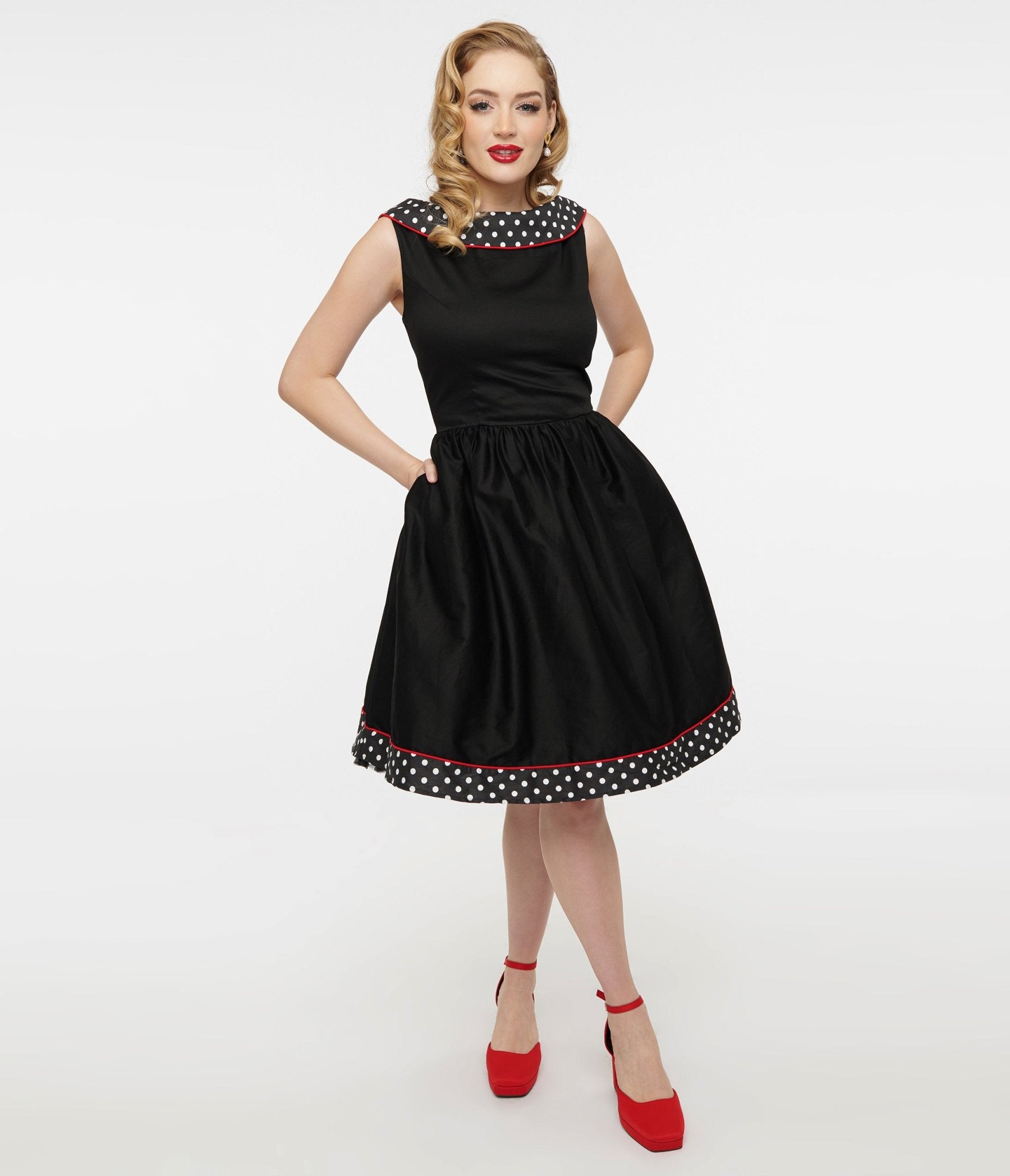 Dolly & Dotty 1950s Black & White Polka Dot Cindy Swing Dress