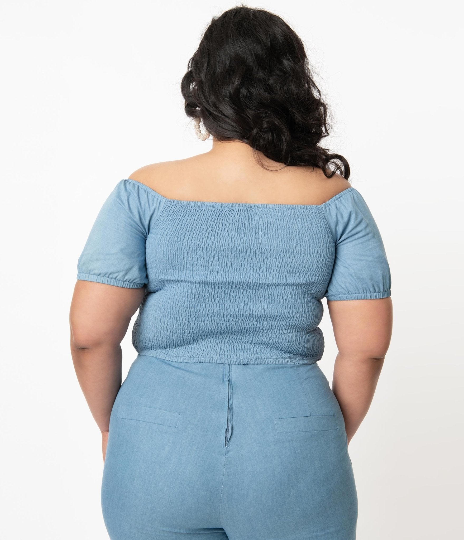 Unique Vintage Plus Size 1960s Chambray Blue Turner Crop Top