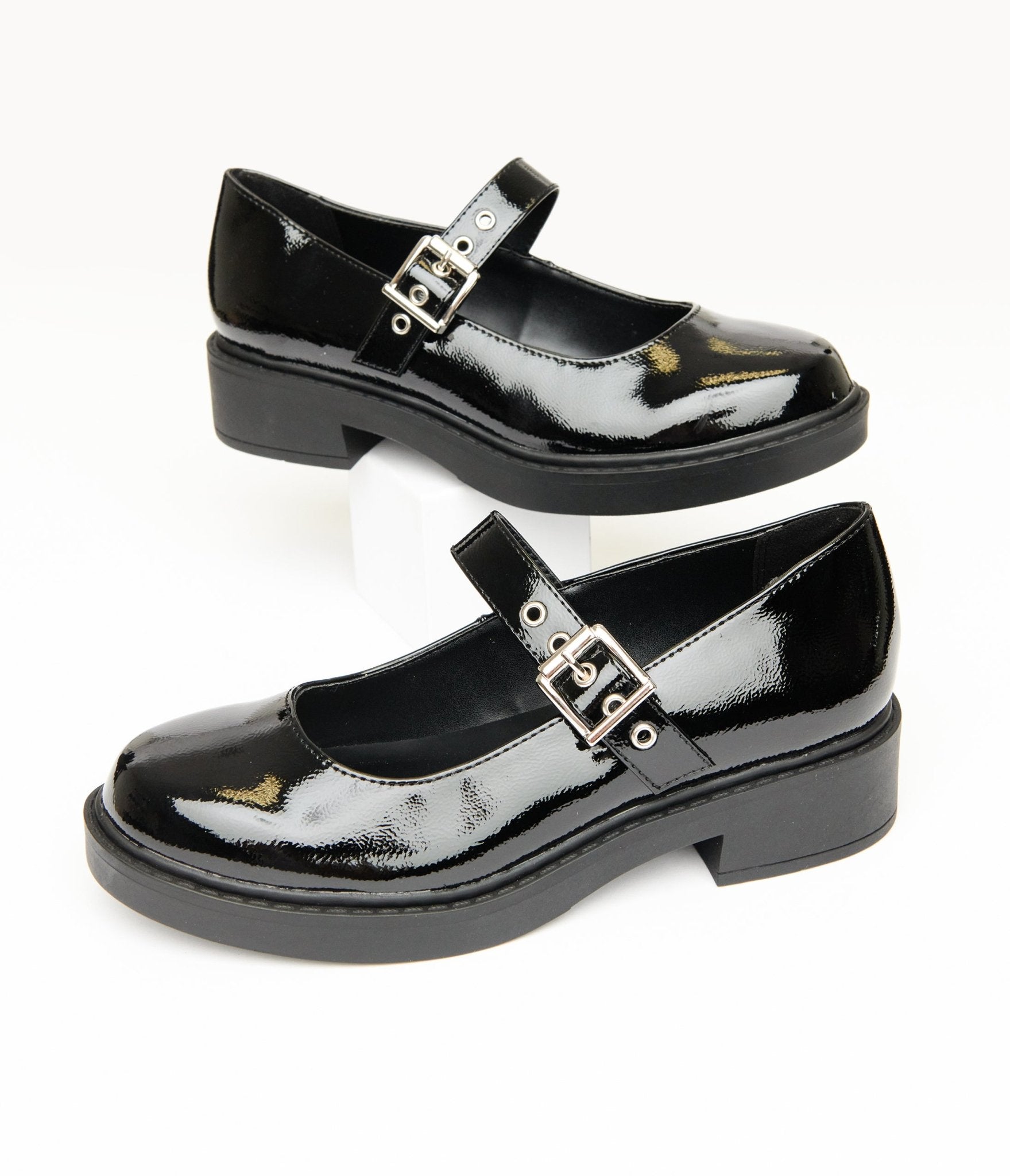 Black Patent Leatherette Mary Jane Platforms