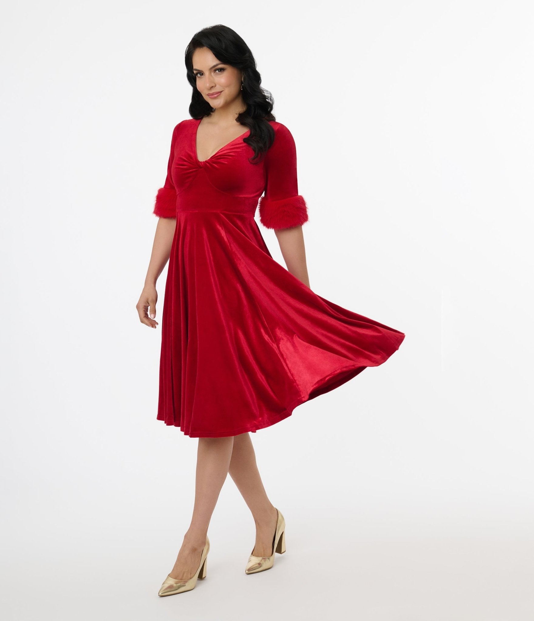 Elle Rebel Red Velvet Princess Grace Swing Dress