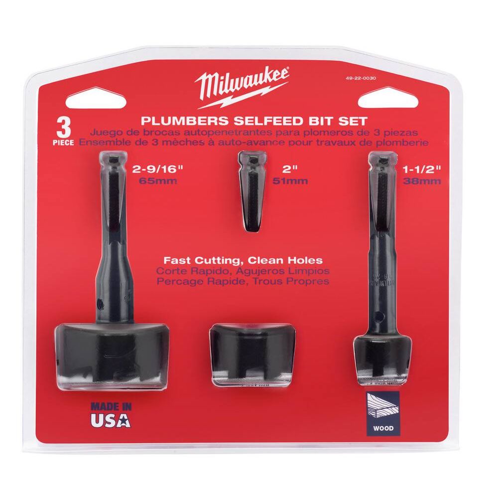 Milwaukee 49-22-0030 3-Piece Self-feed Bit Plumbers Set