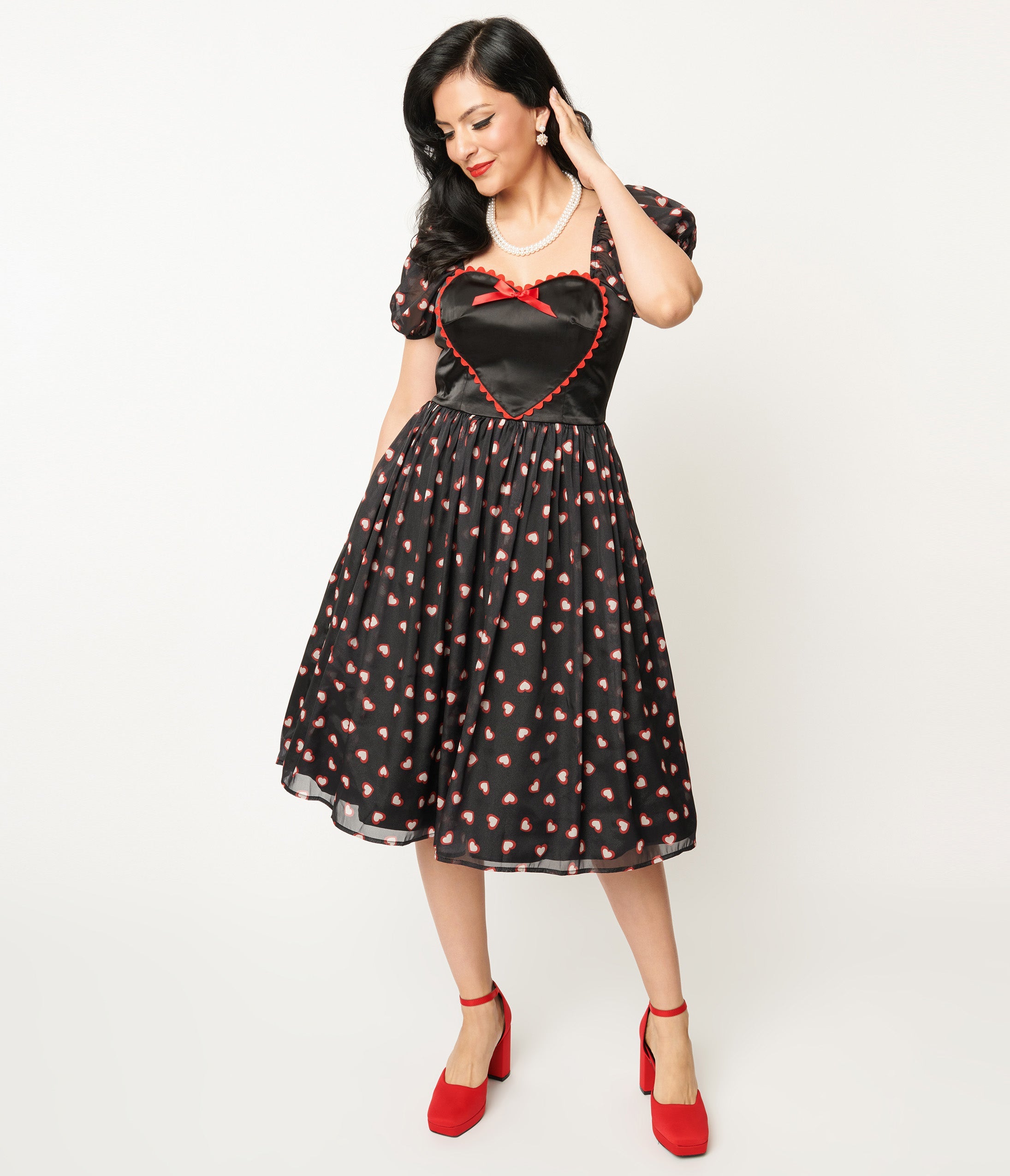 Unique Vintage Black Cupid's Lover Swing Dress