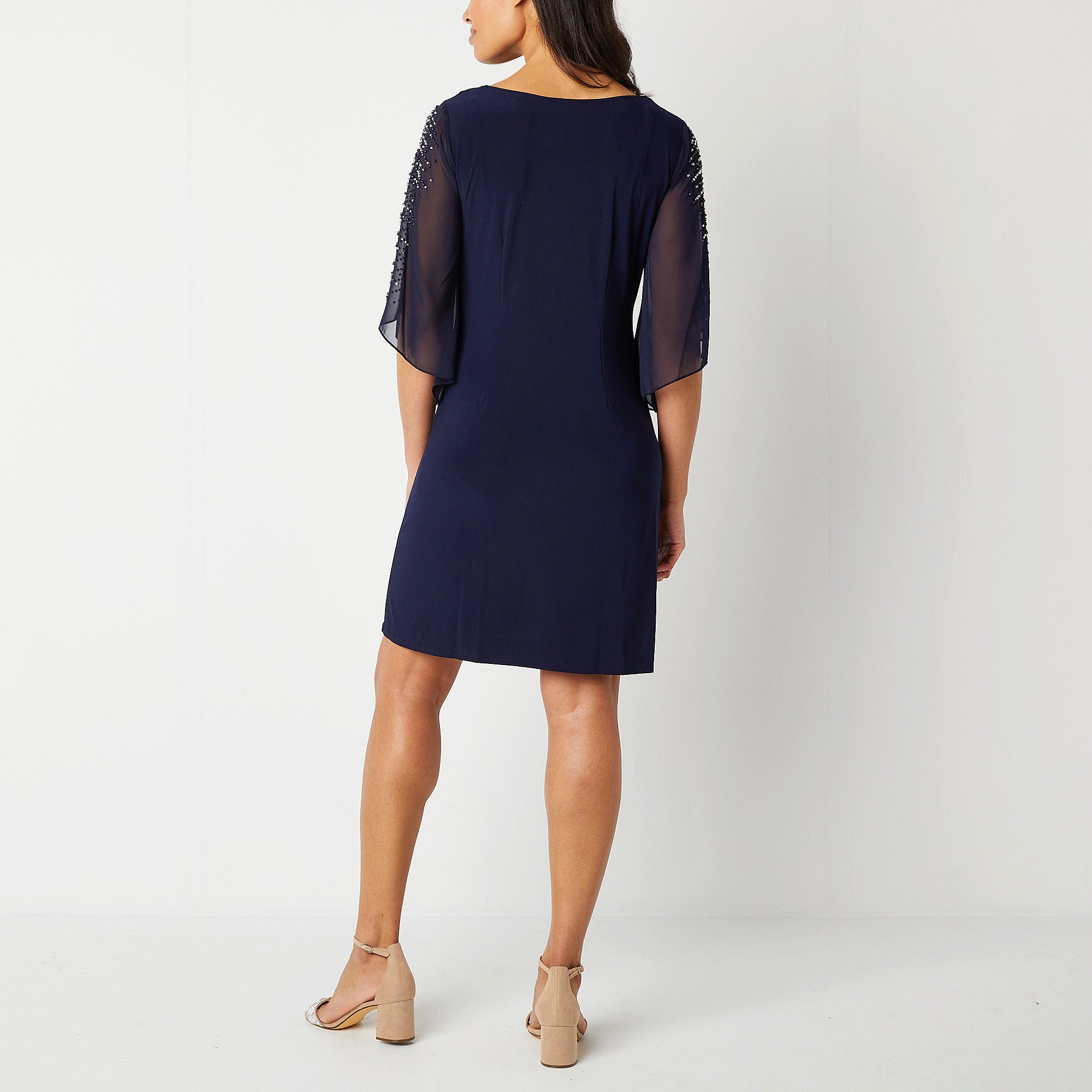 Msk 3/4 Beaded Sleeve Shift Dress - NAVY SMALL