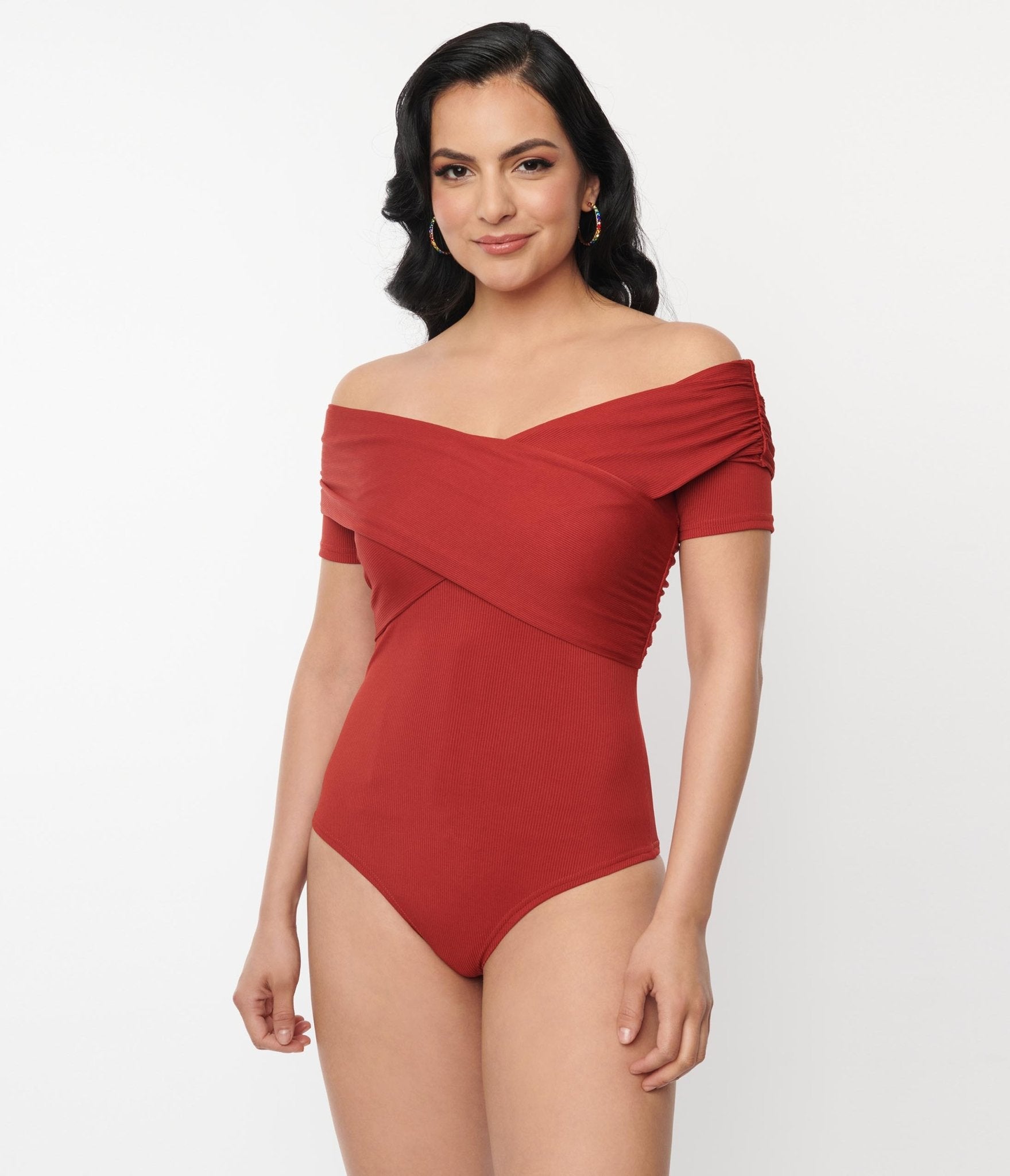 Unique Vintage Burnt Orange Off Shoulder Daydreamer Bodysuit