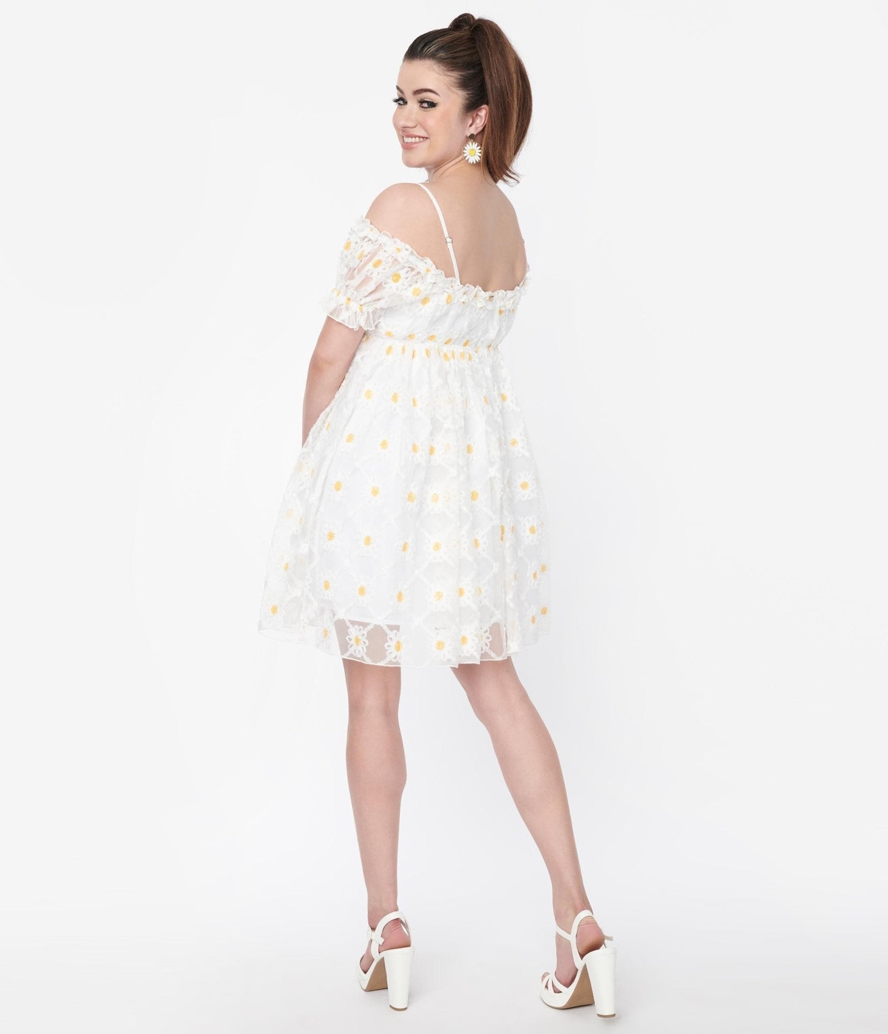 Smak Parlour White Daisy Off the Shoulder Babydoll Dress