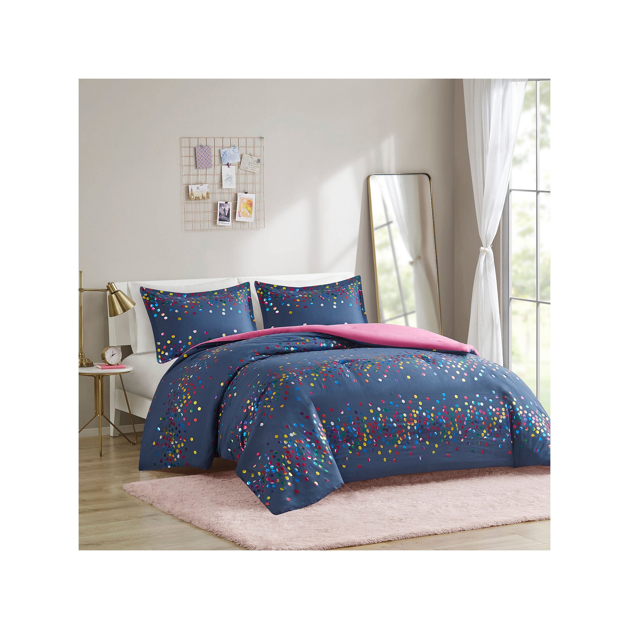 Intelligent Design Cora Rainbow Iridescent Metallic Dot Comforter Set With Sham - NAVY ONE SIZE