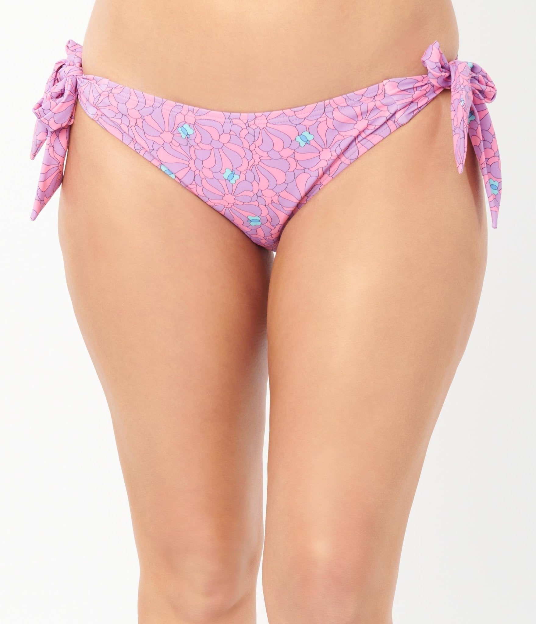 Unique Vintage 1970s Pink & Purple Floral Sweet & Sash-y Swim Bottom