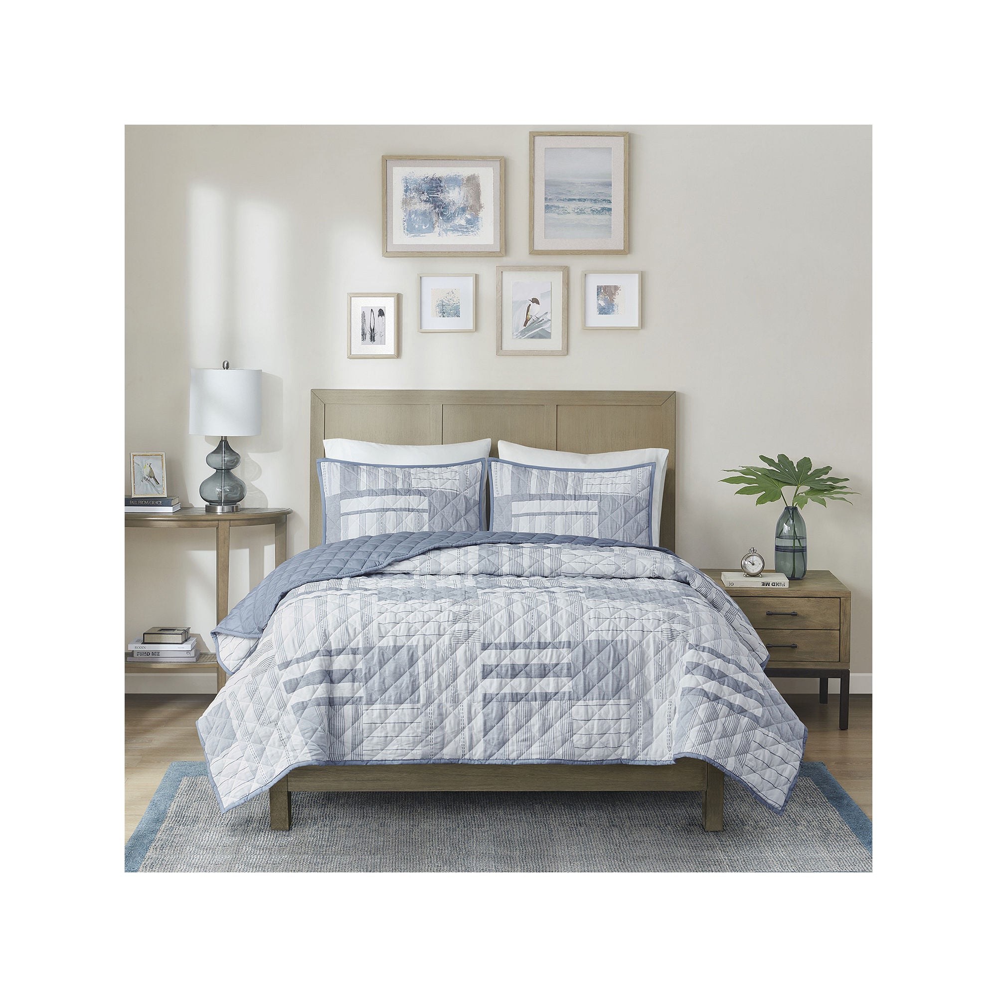 Madison Park Arden Patchwork 3-Pc. Hypoallergenic Quilt Set - BLUE ONE SIZE