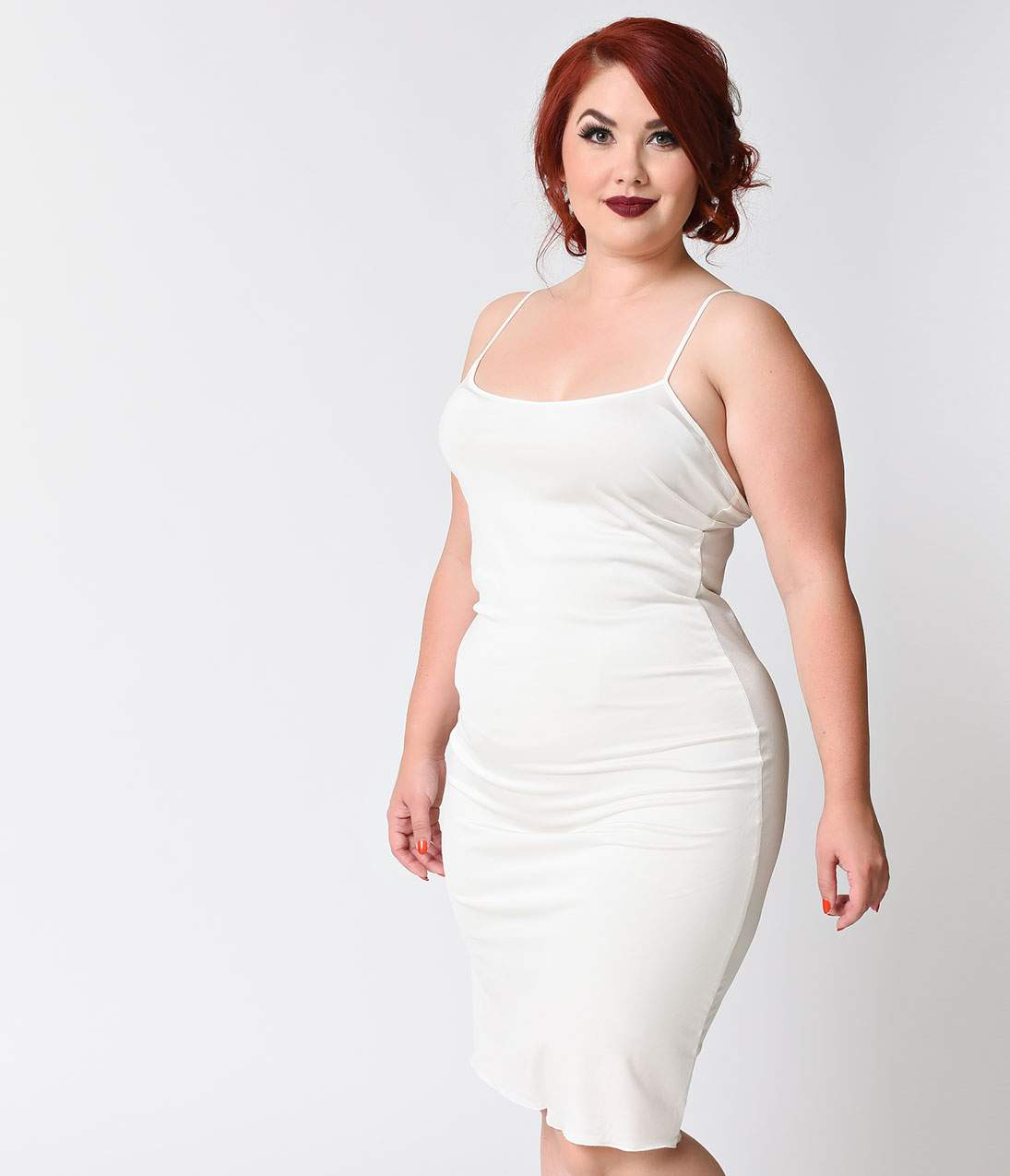 Unique Vintage Plus Size Short White Stretch Slip