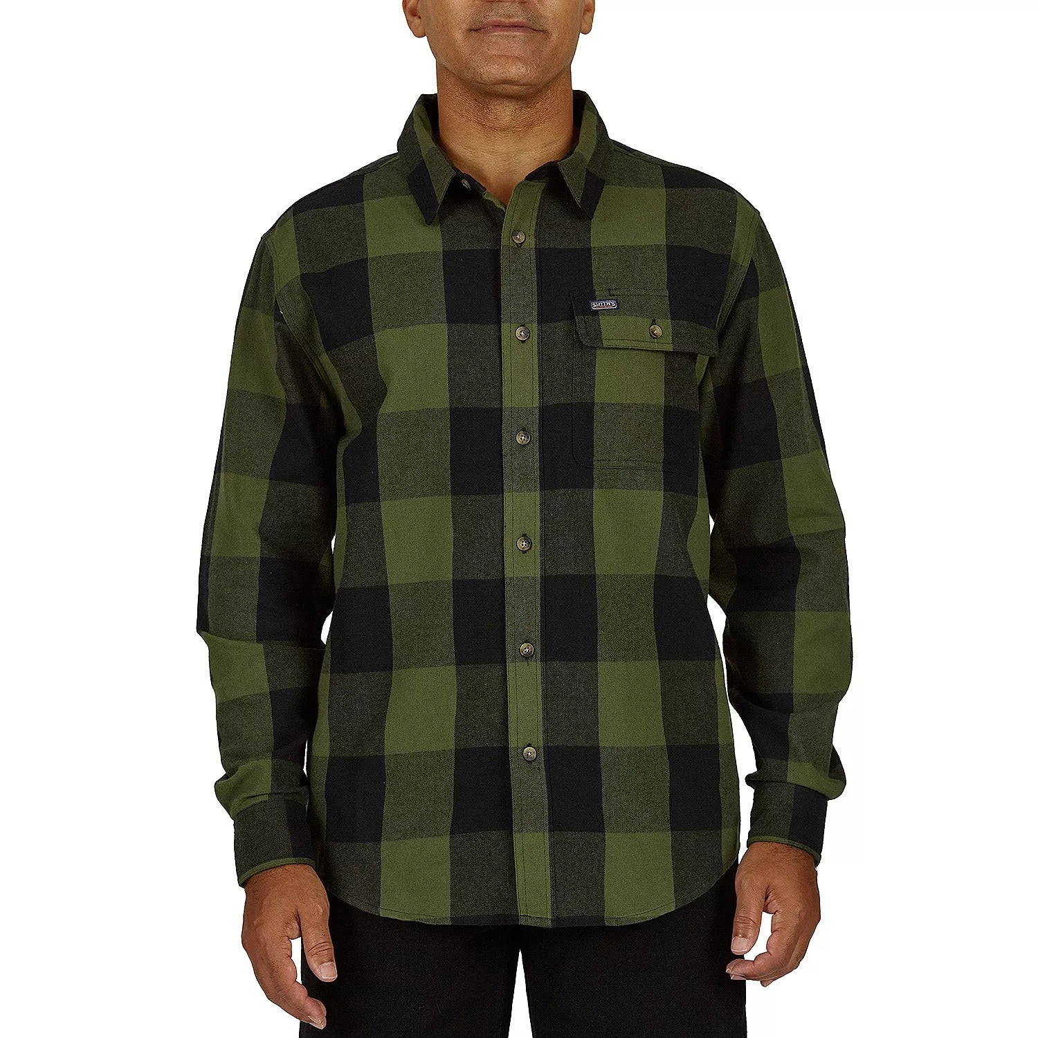 Smiths Workwear SFF566B-OB-L Mens Regular Fit Long Sleeve Flannel Shirt, Large, Olive / Black 503