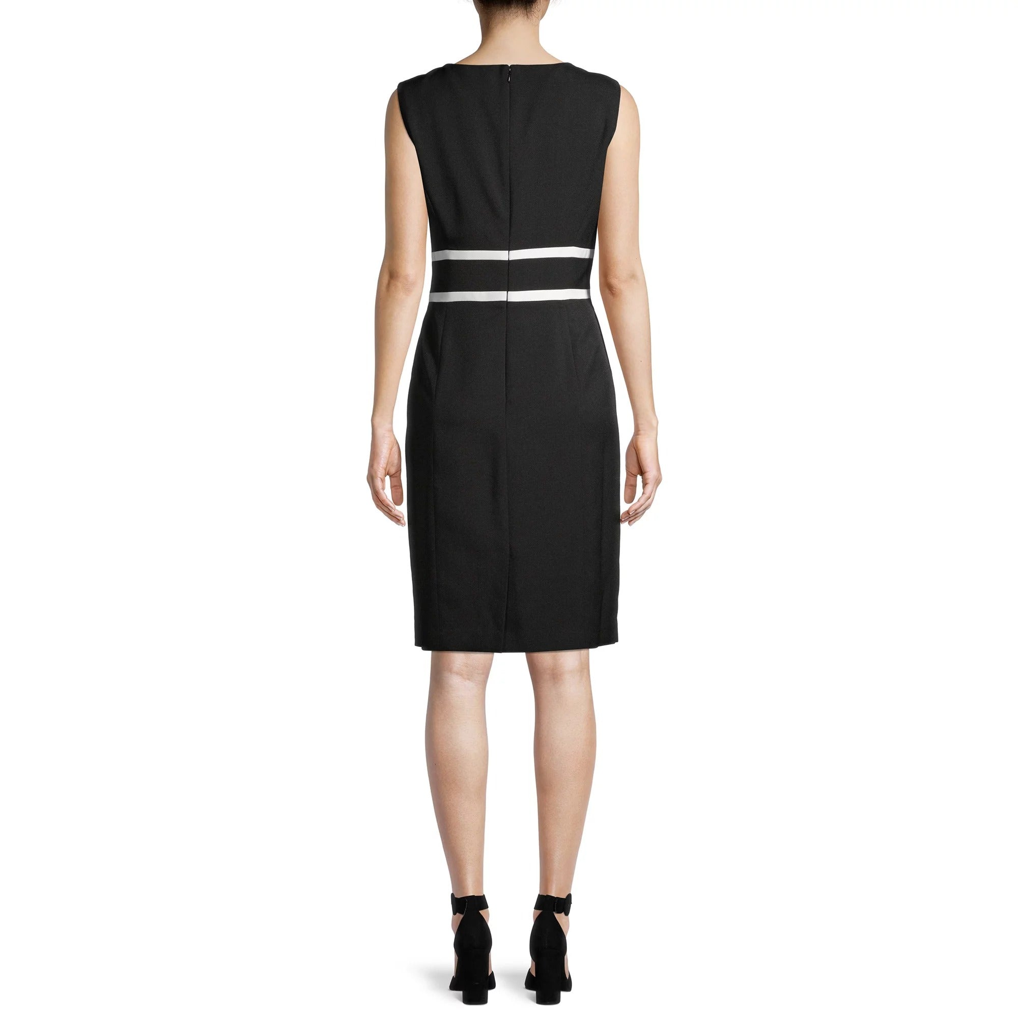 Black Label by Evan-Picone Women's Sleeveless Contrast-Trim Sheath Dress - BLACK/LILY WHITE 14