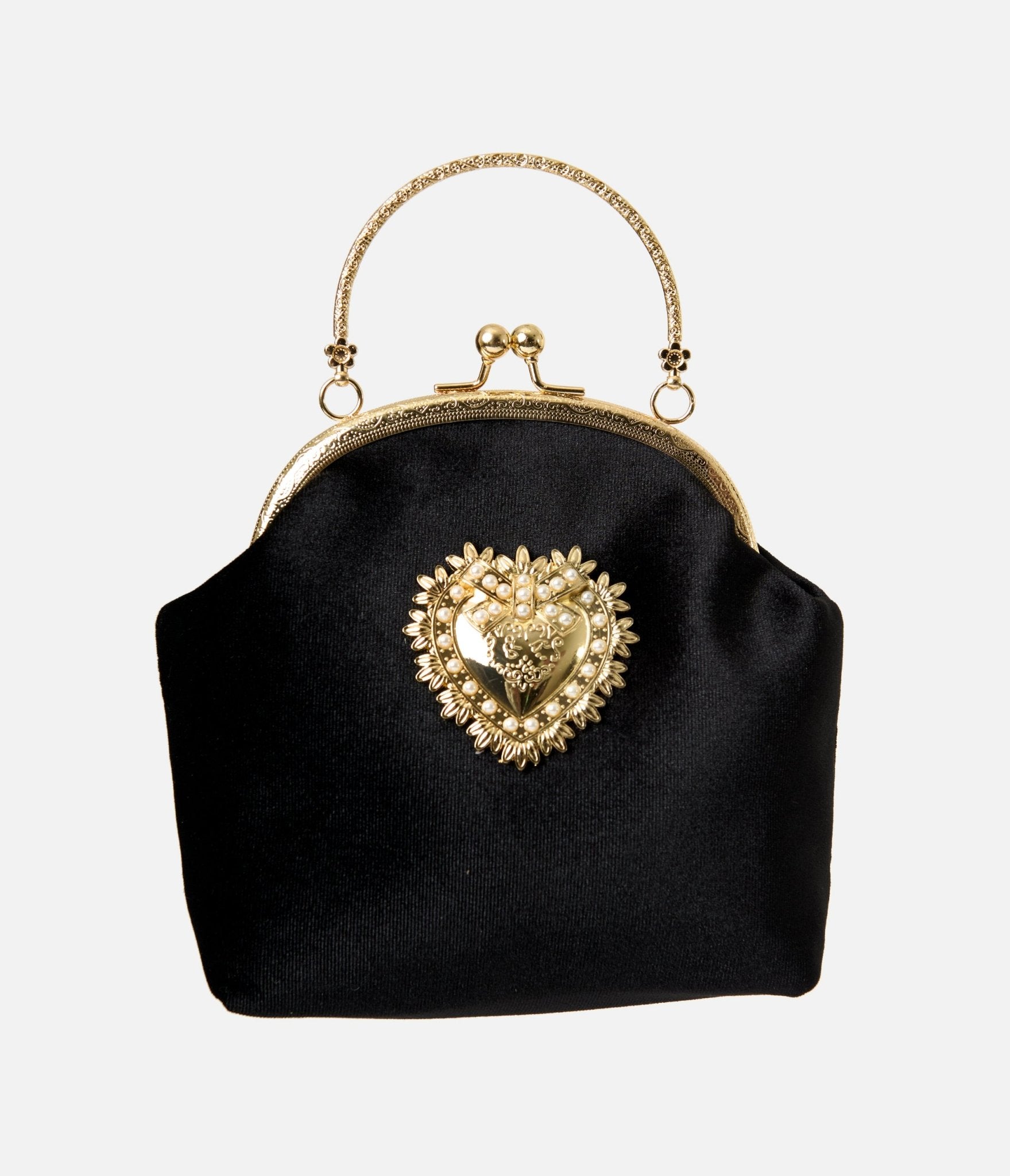 PinRock Shop Black Velvet & Gold Heart Handbag