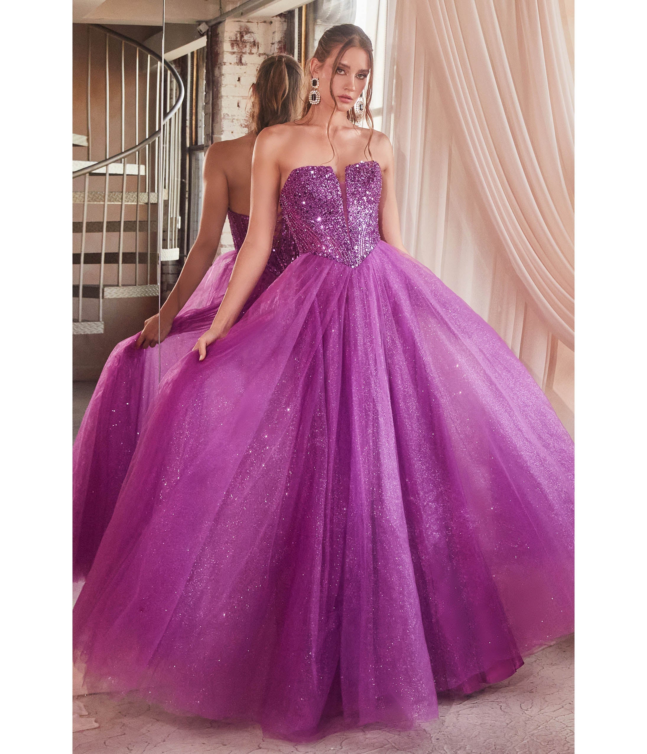 Ladivine by Cinderella Divine Amethyst Glitter Bodice & Tulle Prom Ball Gown