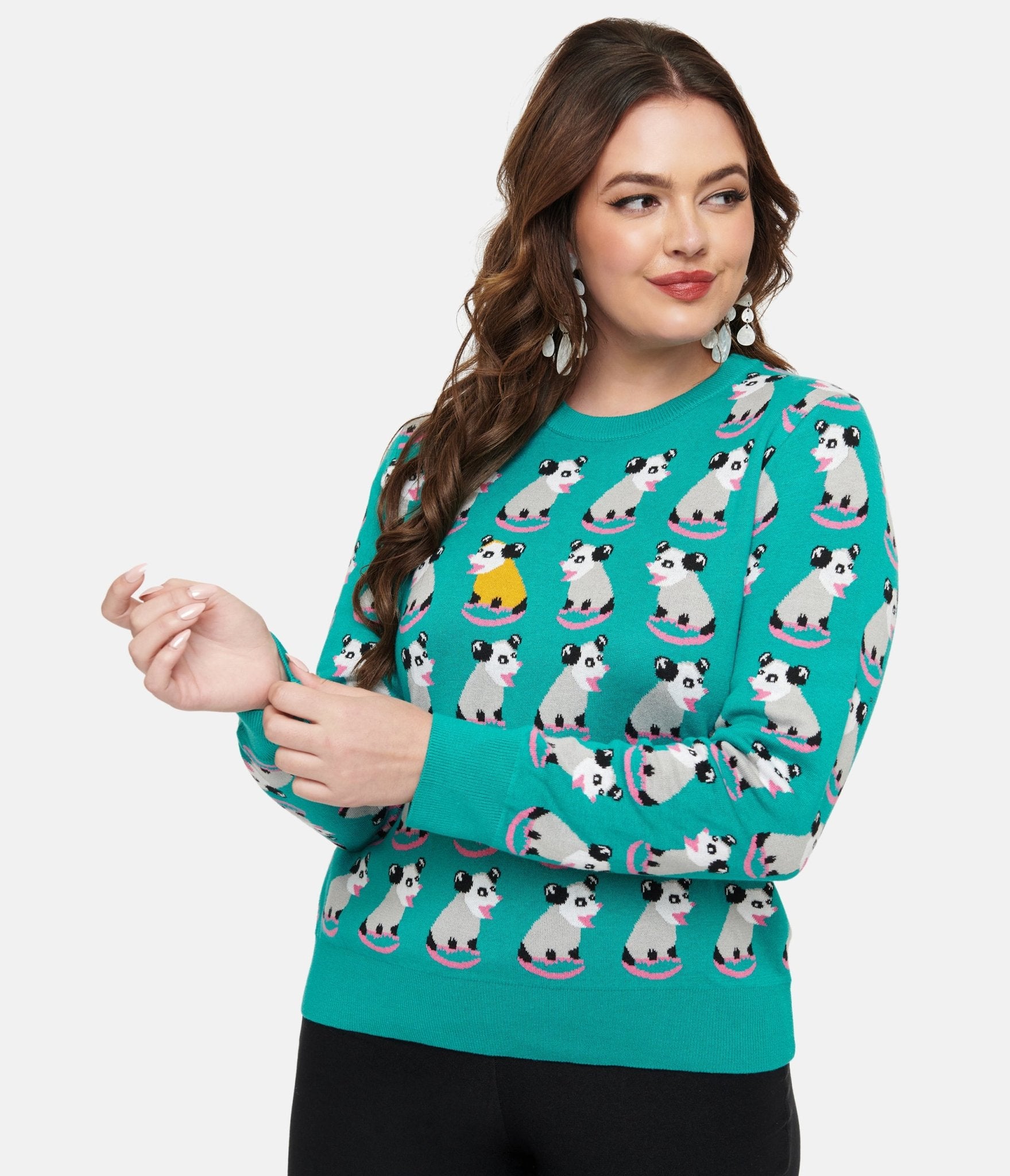 Sesame the Opossum Teal OPossum Print Knit Sweater