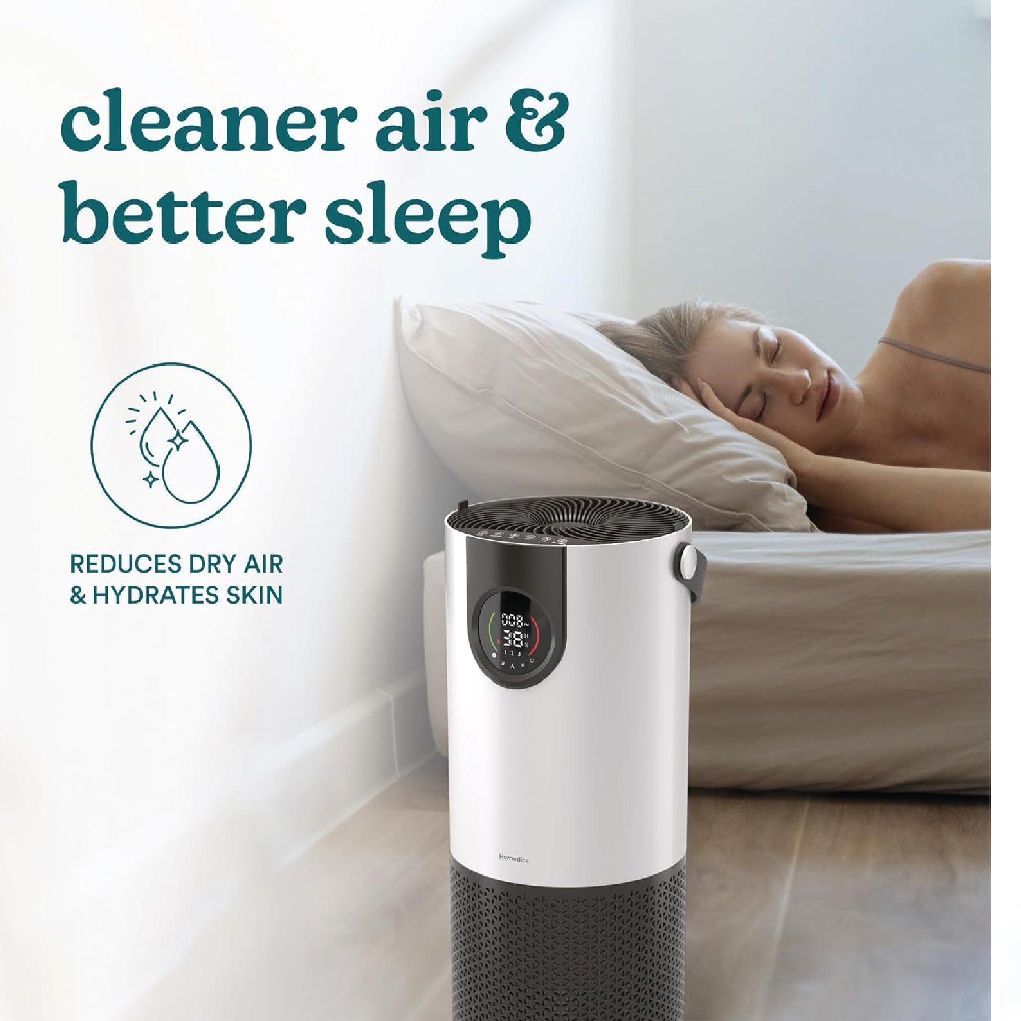 Homedics AP-H400 2-in-1 Cool Mist Humidifier & Air Purifier Humidifies & Purifies Air, Digital Air Quality Sensor, Auto Mode, Stylish Tower Design