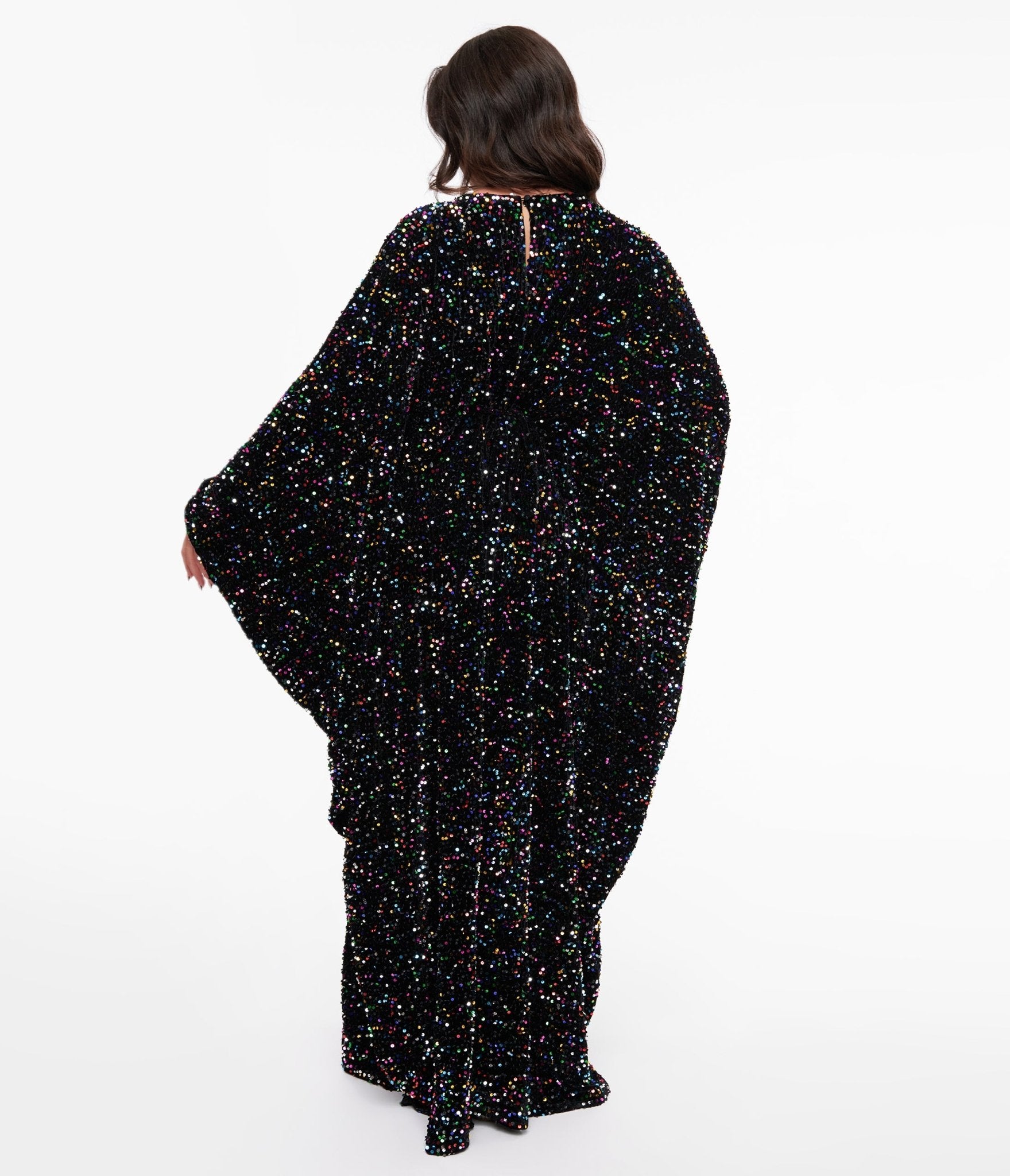 Smak Parlour 1970s Black & Multicolor Sequin Batwing Caftan