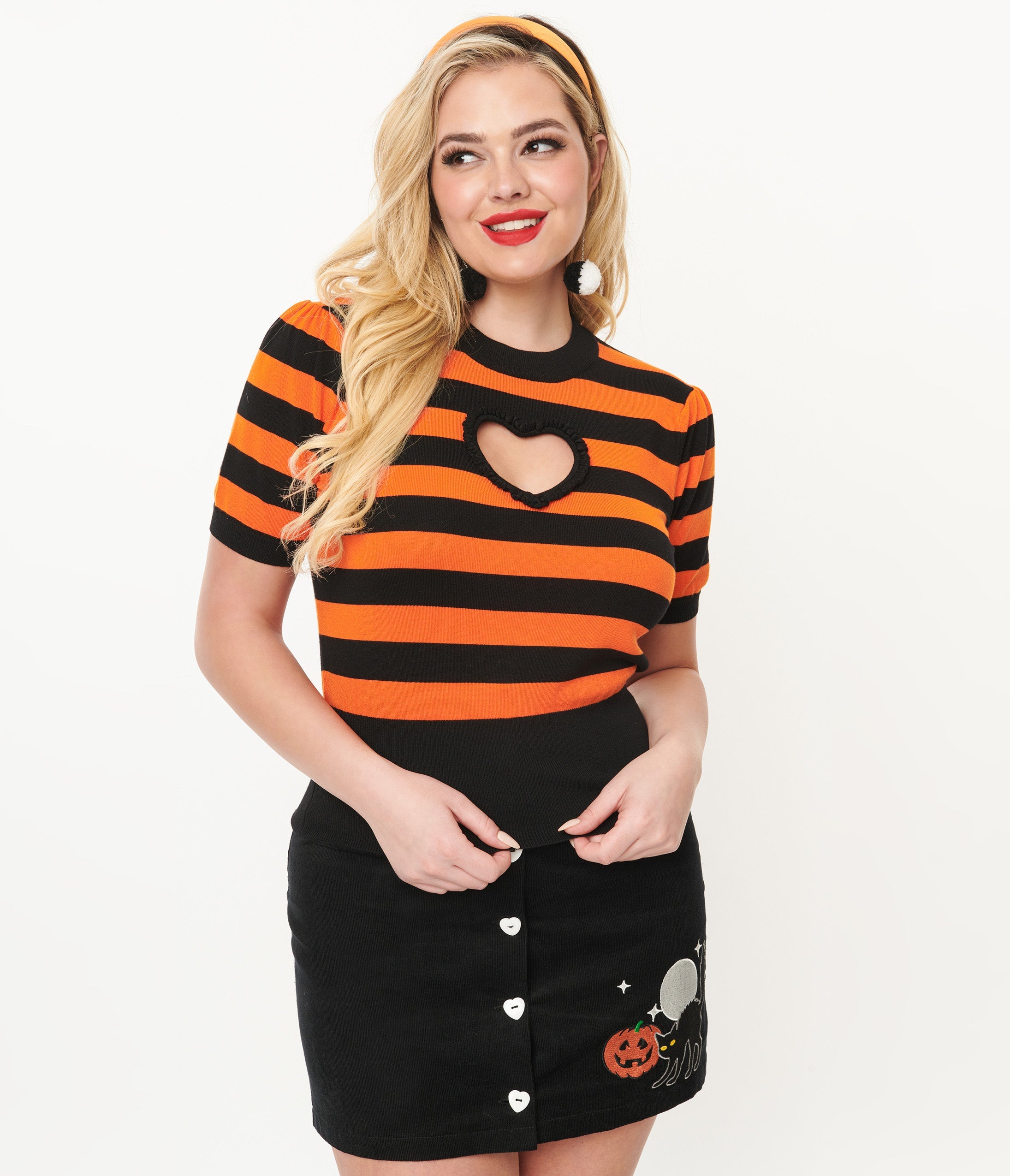 Smak Parlour 1950s Black & Orange Stripe Heart Sweater