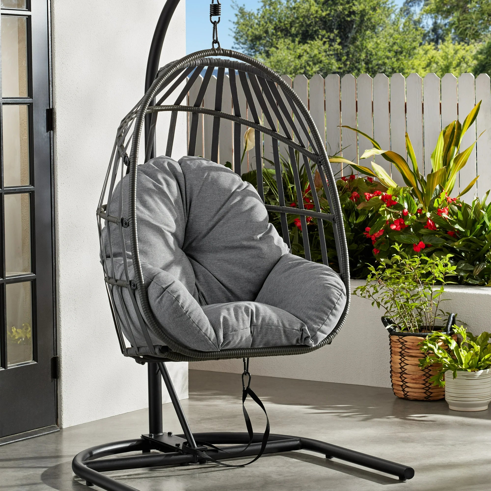 Mainstays MS56STWMTS27001 Wicker Outdoor Patio Hanging Egg Chair, Gray