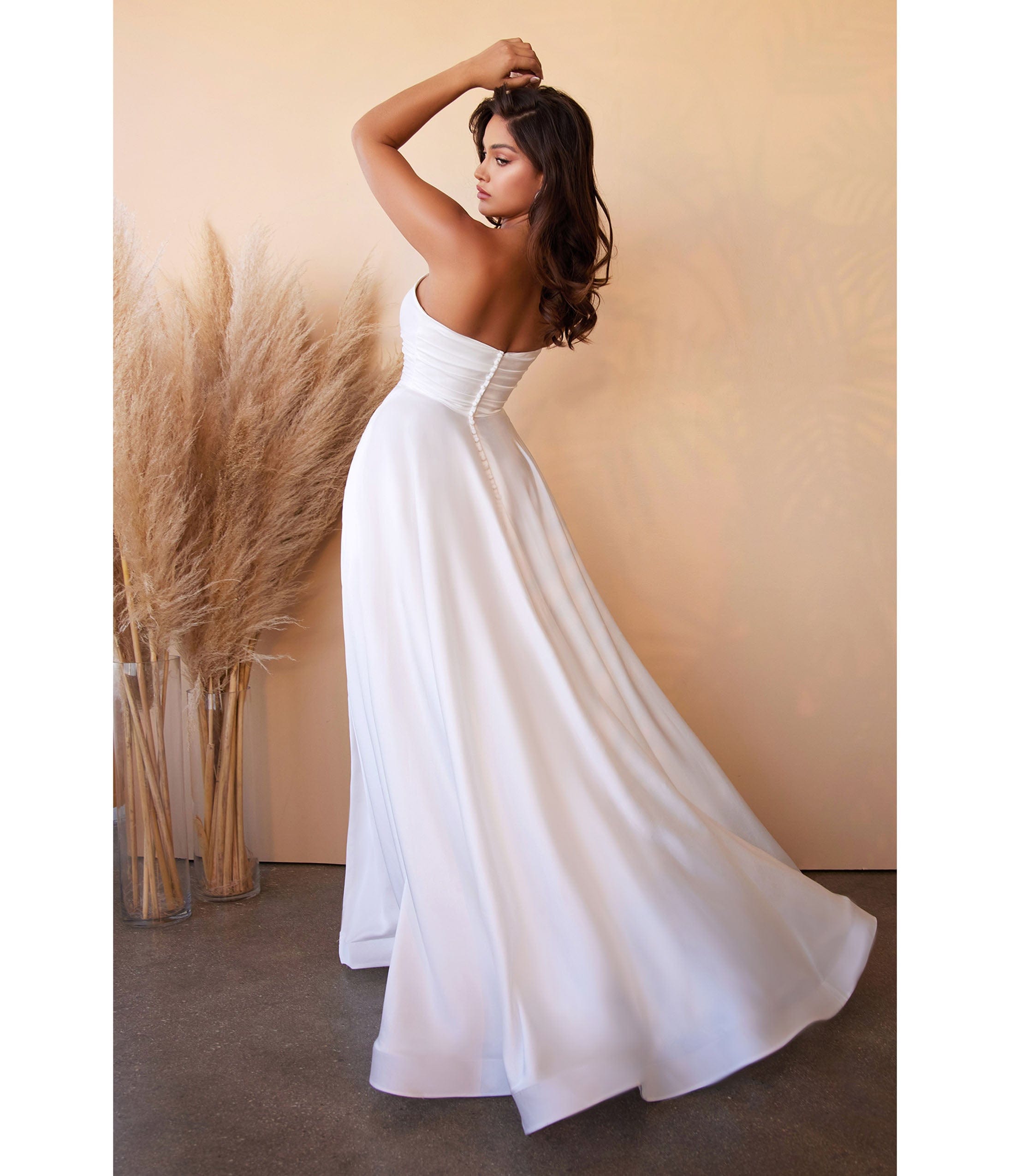 Ladivine by Cinderella Divine White Strapless Sweetheart Satin Bridal Gown