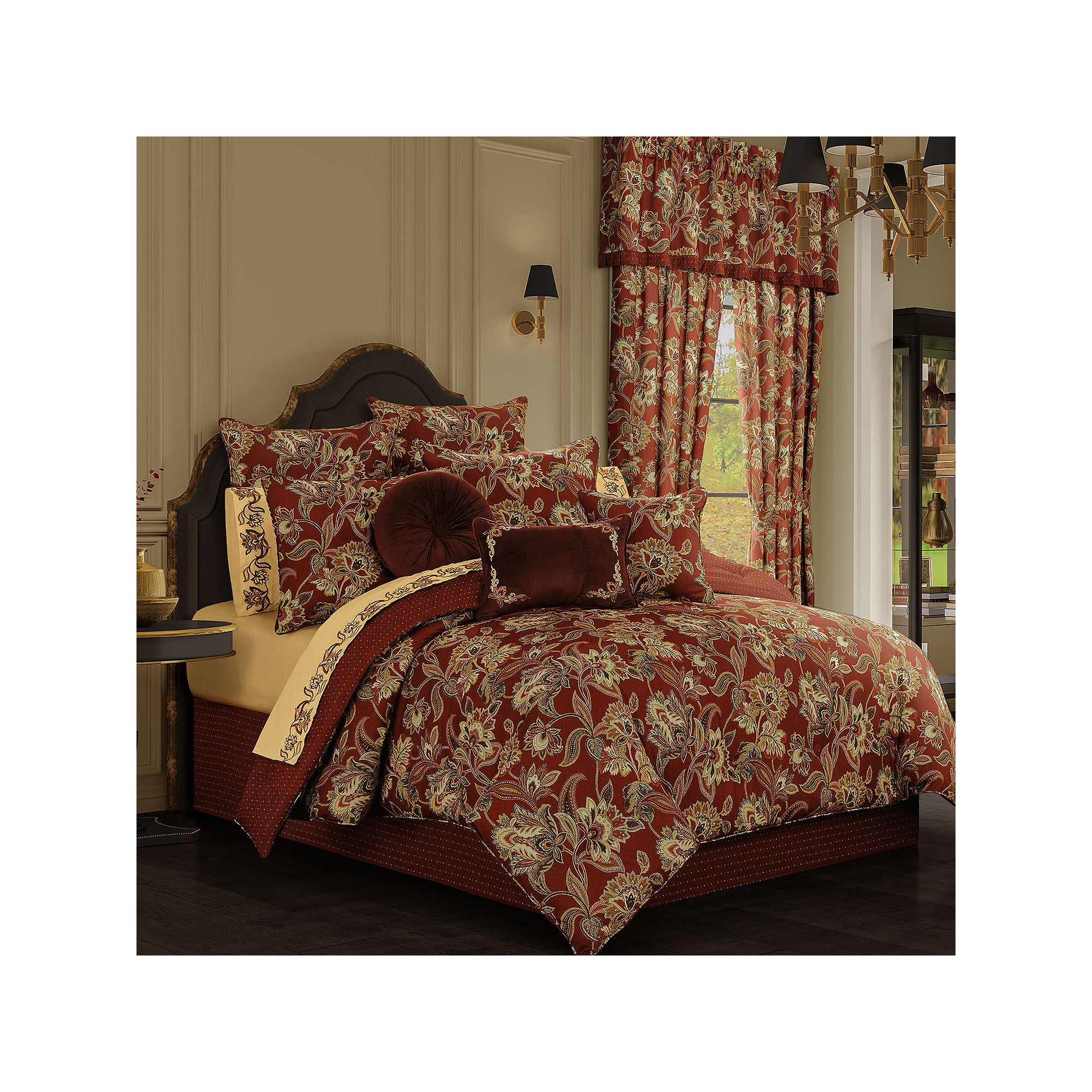 Queen Street Montecito 3-Pc. Damask + Scroll Extra Weight Reversible Comforter Set - Red