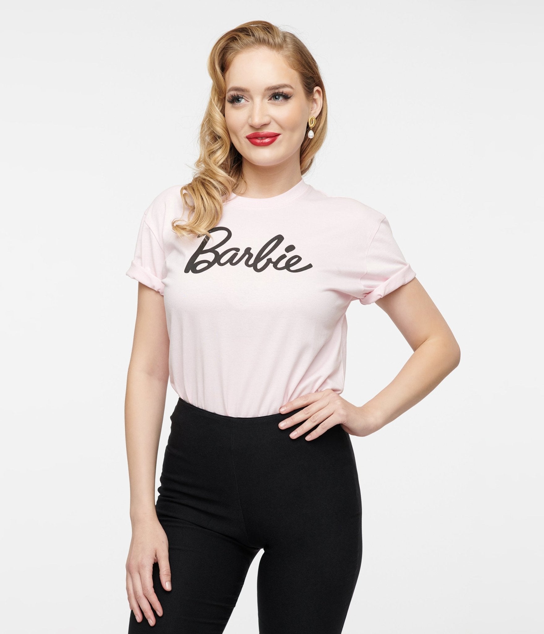 Barbie x Unique Vintage Baby Pink Barbie Logo Unisex Graphic Tee