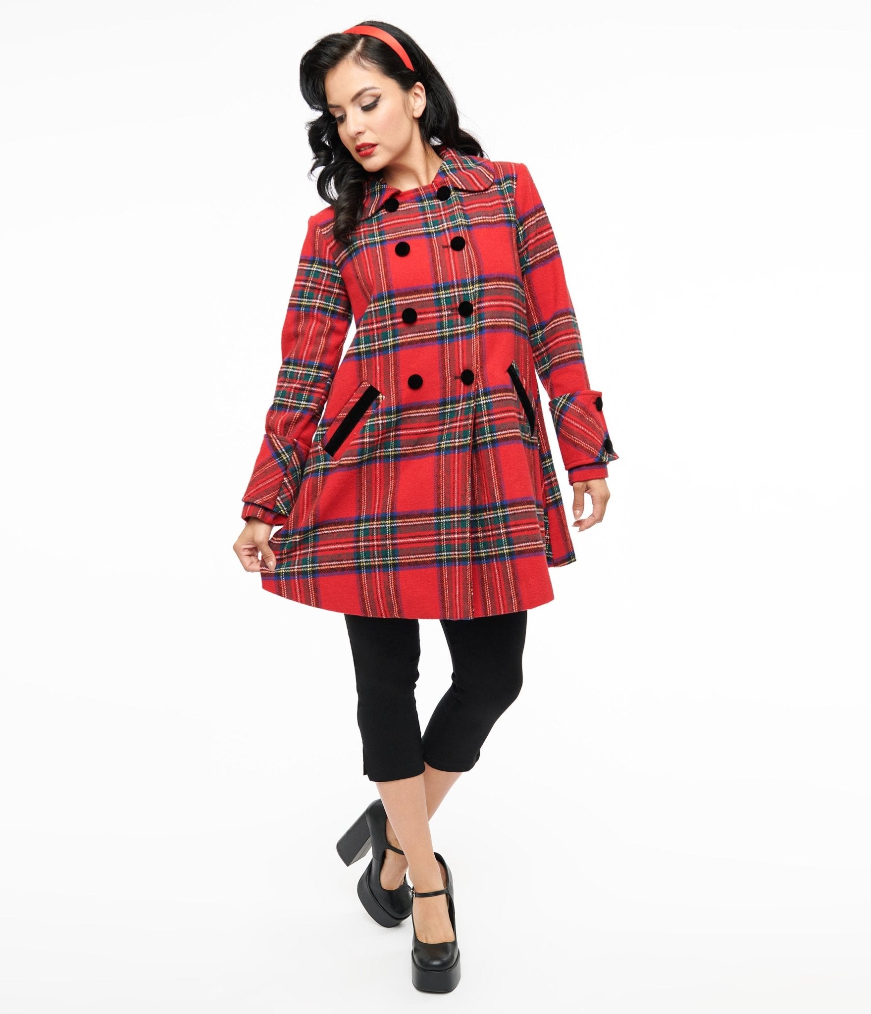 Unique Vintage 1960s Red Plaid Peacoat