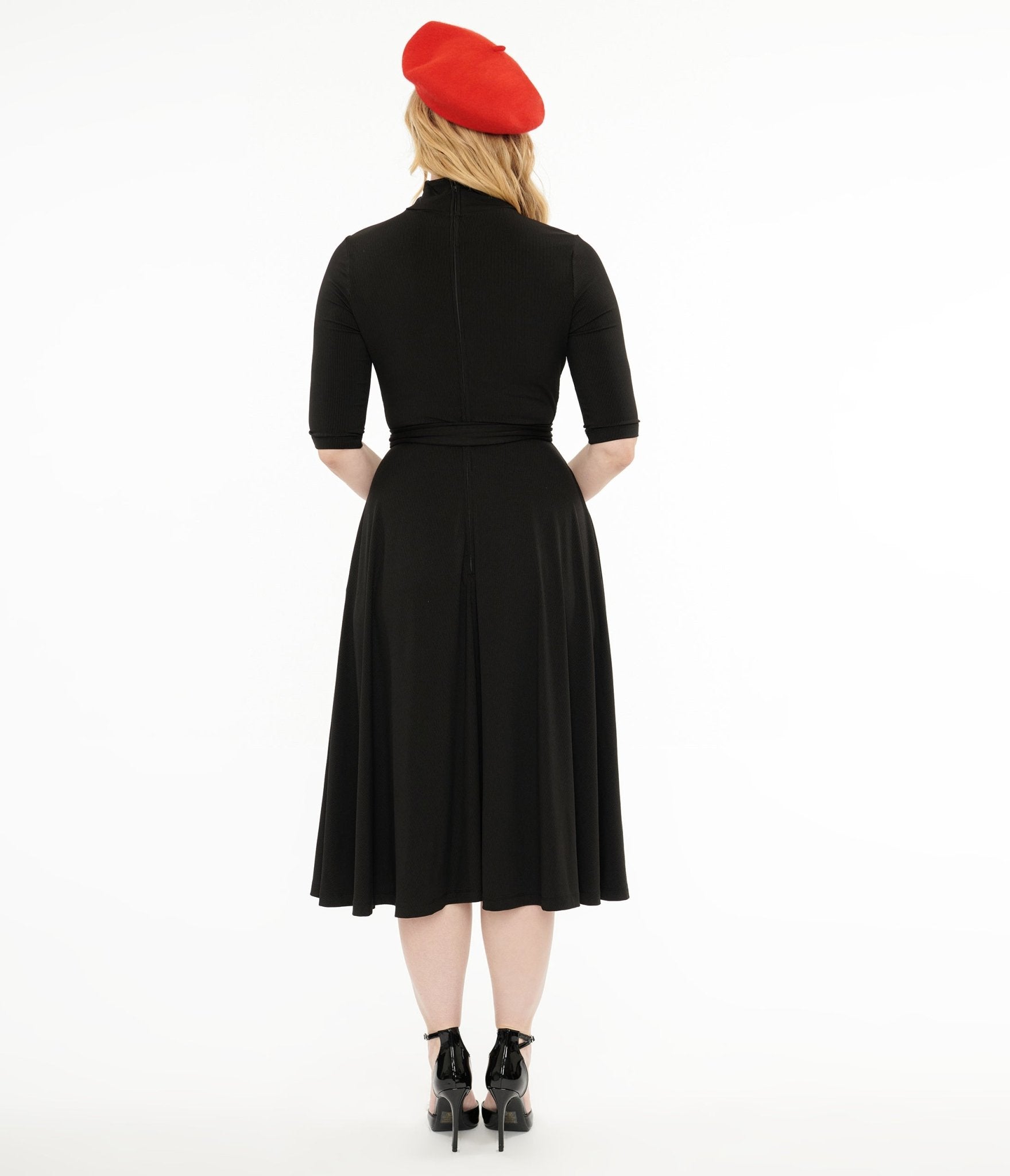 Unique Vintage 1950s Black Turtleneck Midi Dress