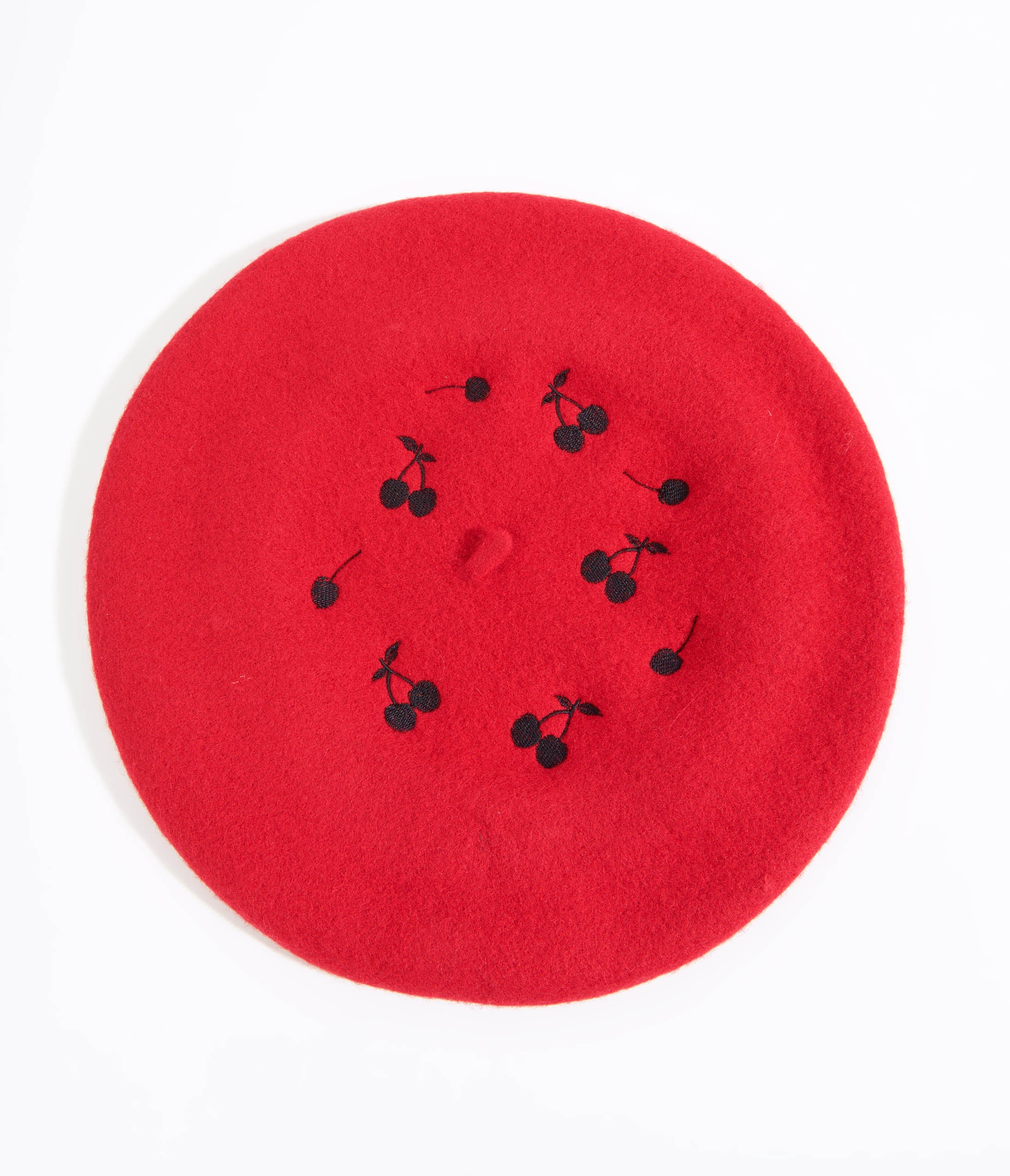 Red & Black Cherry Embroidered Beret