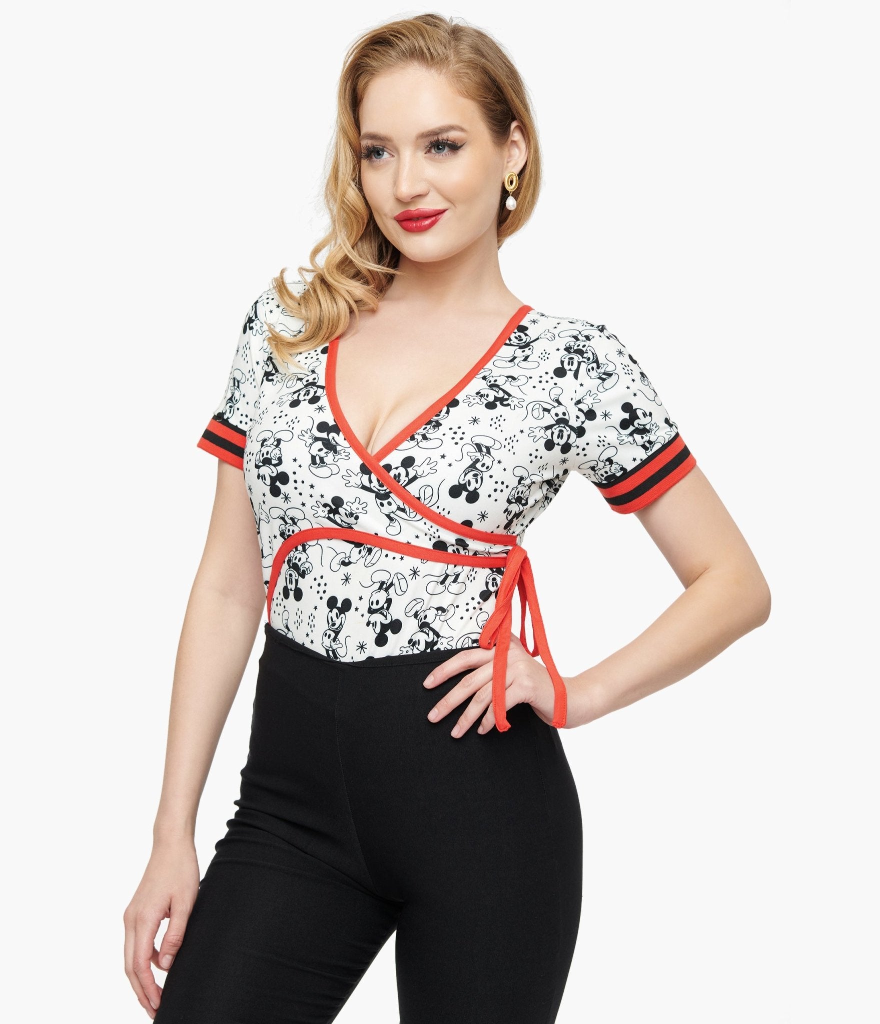 Disney Mickey & Friends Collection by Unique Vintage White & Mickey Mouse Surplice Bodysuit