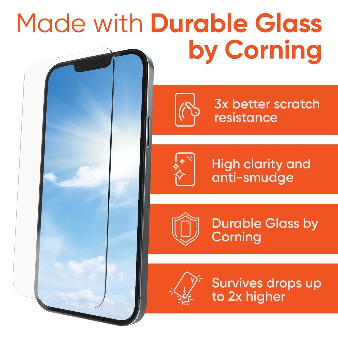 Onn. WIB13P100055552 Clear Glass Screen Protector for iPhone 13/13 Pro