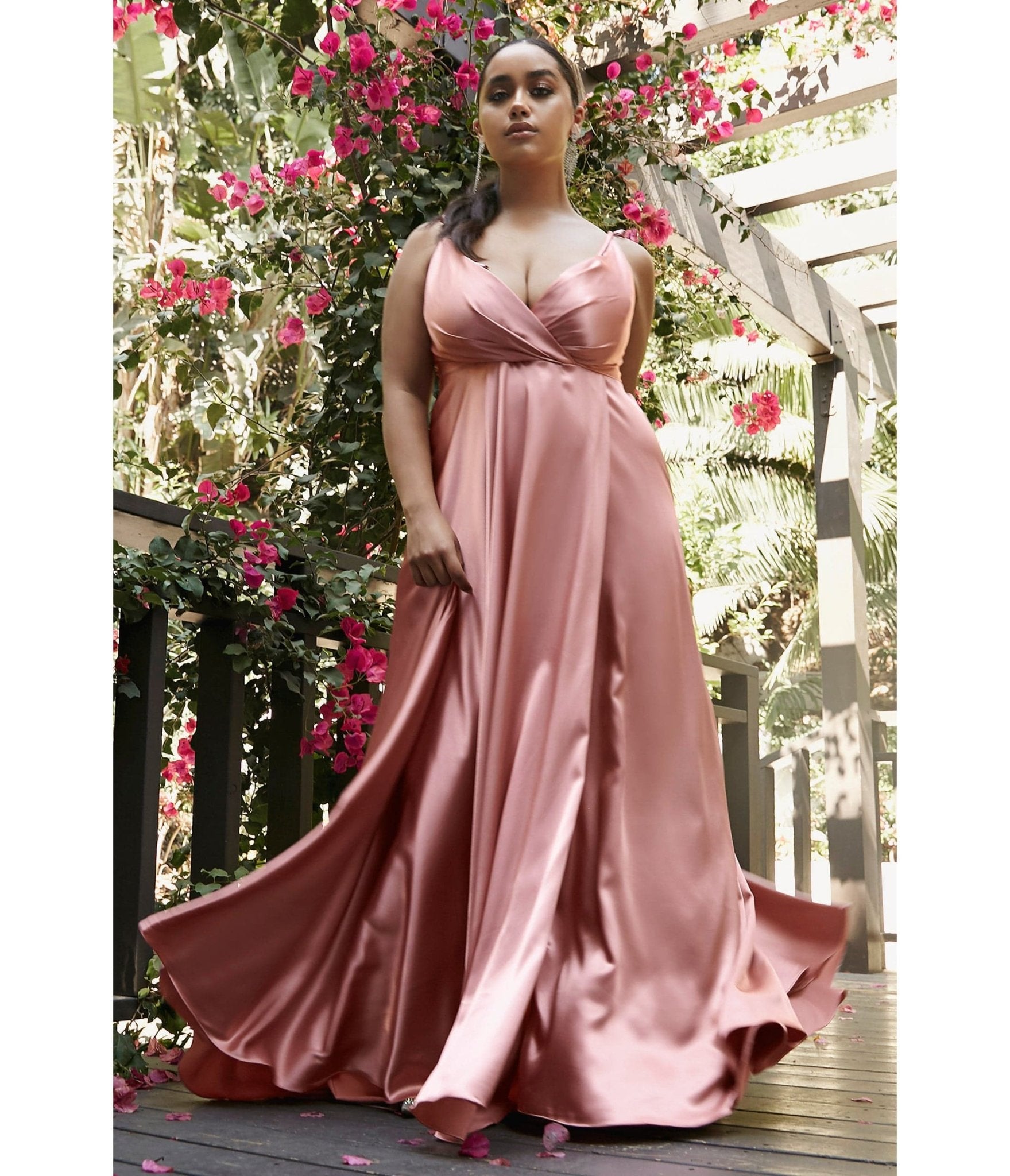 Ladivine by Cinderella Divine Desert Rose Flowy Satin A-Line Bridesmaid Gown