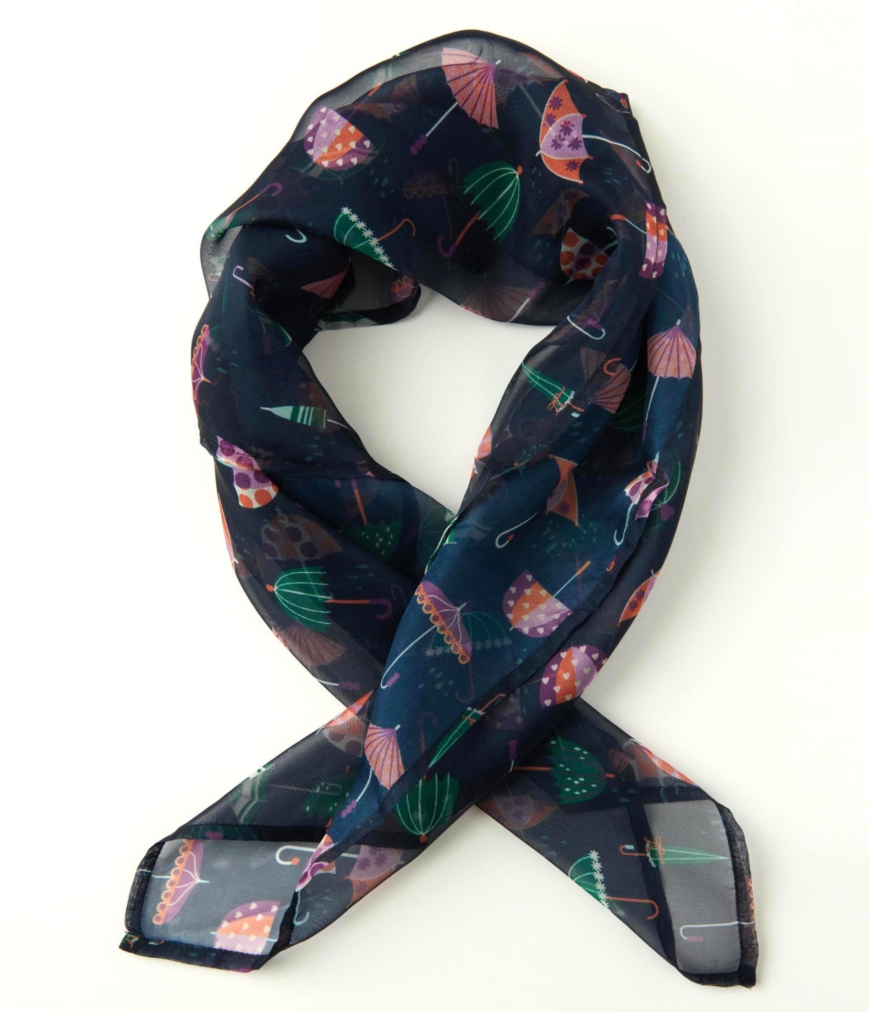 Unique Vintage Navy & Umbrella Print Hair Scarf