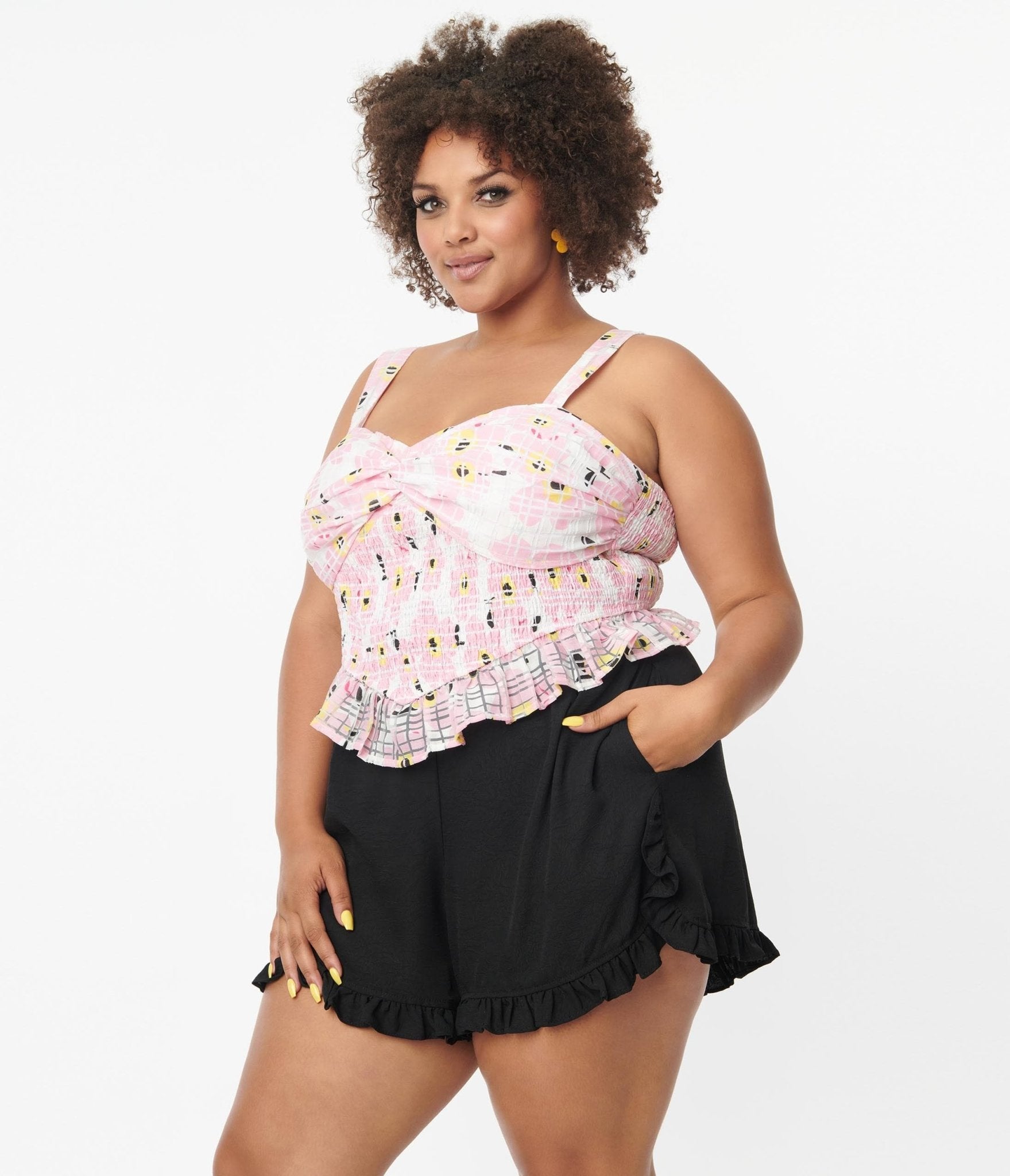 Unique Vintage Plus Size Black Ruffle Shorts