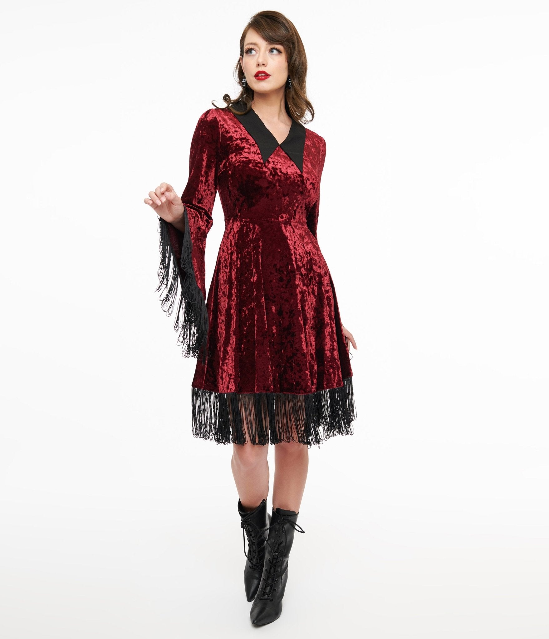 Lively Ghosts Red Velvet Fringe Moon Dress